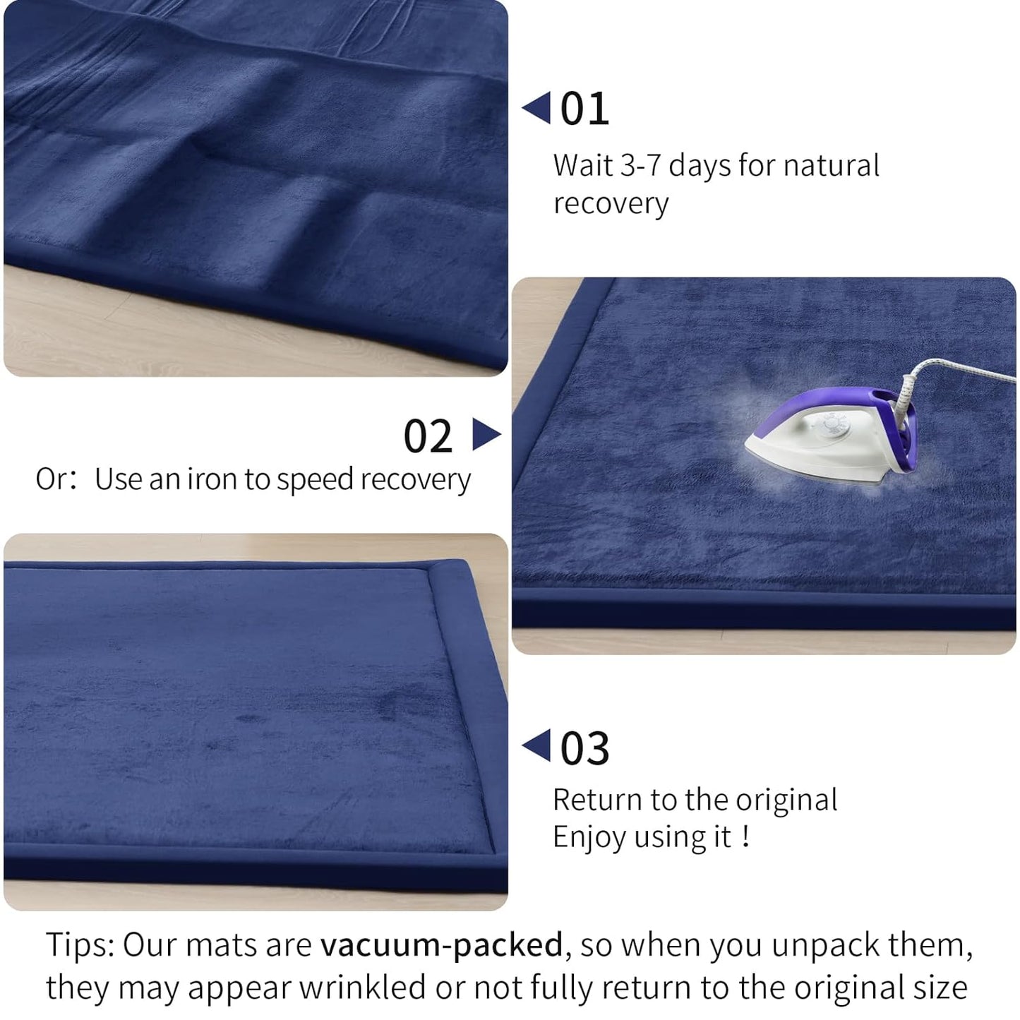 ACOMOPACK Baby Play Mat for Floor 1.3" Thick Memory Foam Play Mat 79"×118" Tummy Time Crawling with Non-Slip Bottom for Living Room,Nursery,Soft Velvet Playpen Mats for Kids,Infants(Royal Blue)