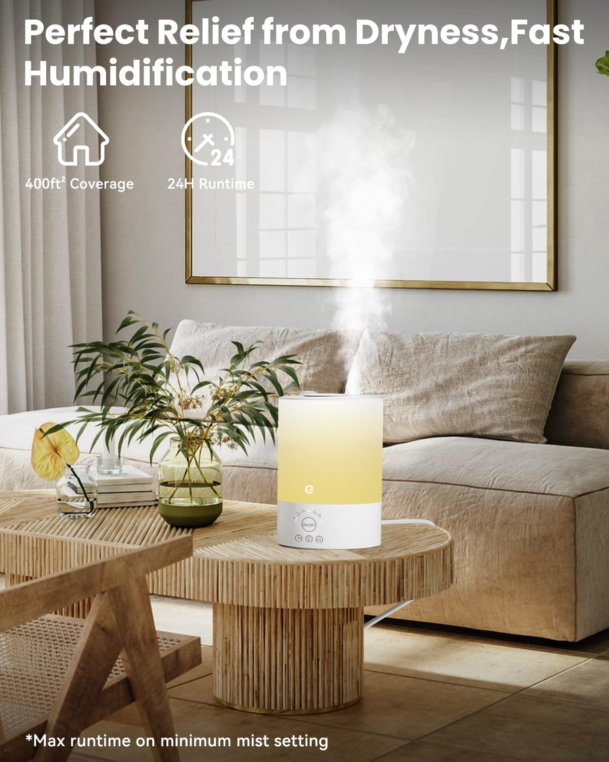 Esemoil Humidifiers for Bedroom, for Large Room, 2.5L Top Fill Cool Mist Humidifiers for Baby, Plants, Smart WiFi Air Humidifier with Diffuser and Nightlight, 28dB, 24H Long Runtime, Work with Alexa