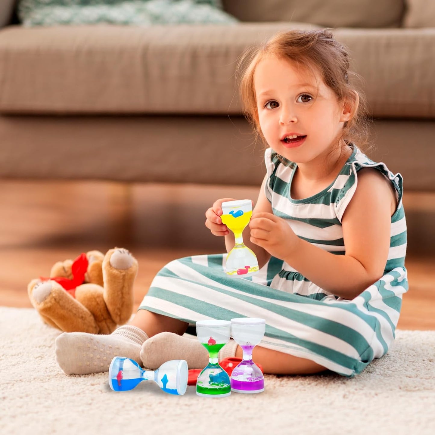 Liquid Motion Timers for Kids, Set of 3, Sensory Bubble Toys for Toddlers (Green)