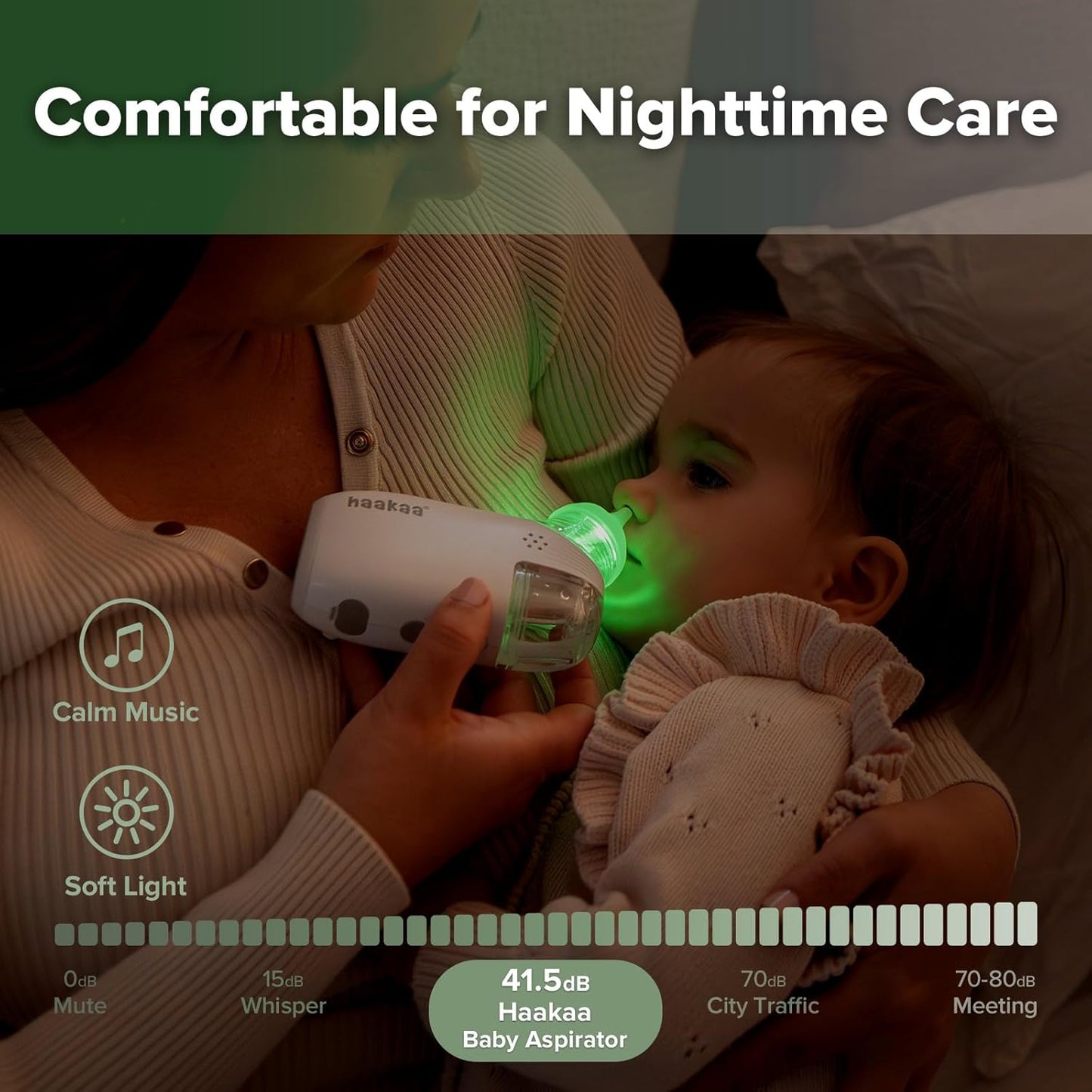 Haakaa Nasal Aspirator for Baby, 2-in-1 Electric Baby Nasal Aspirator with Sprayer β Baby Nose Sucker, Nose Sucker for Baby β 5 Adjustable Suction Levels up to 65kPa, Quiet, Music & Lights