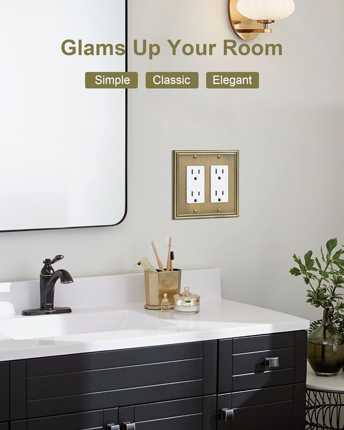 2-Pack Decorative Double Decorator Outlet Cover Plate, Durable Zinc Alloy Antique Brass Wall Plates for Electrical Outlets, Receptacle, GFCI Outlet, Dimmer Switch, 2-Gang, Corrosion Resistant