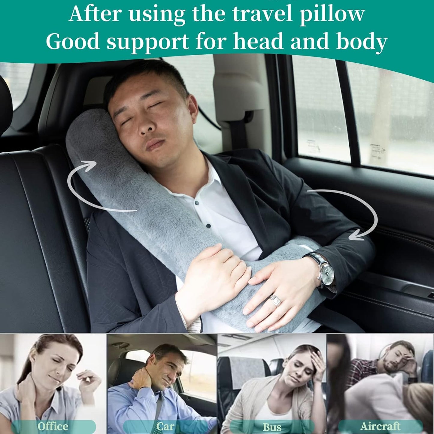 Travel Pillow Upgraded Version of Aircraft Travel Neck Pillow with Storage Bag, Sleep Pillows for Travel by Train, Car, or Plane, Supporting The Head and Body, Travel Pillow for Kids