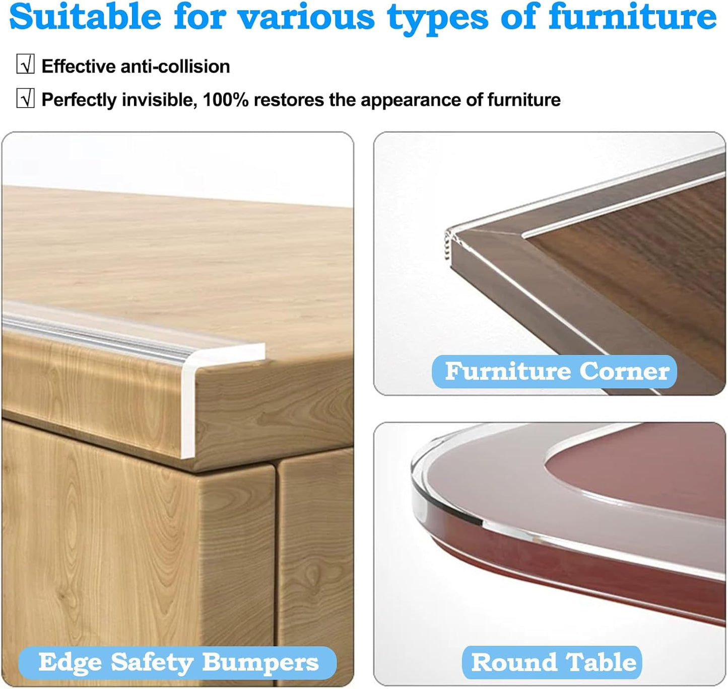 Edge Corner Protector Baby Proofing,Soft Clear Furniture Table Corner Guard & Edge Safety Cabinet Door Bumper,Crib Bumpers,Wall Protector,6.6ft(Width 0.8 in,Thickness 0.08 in)