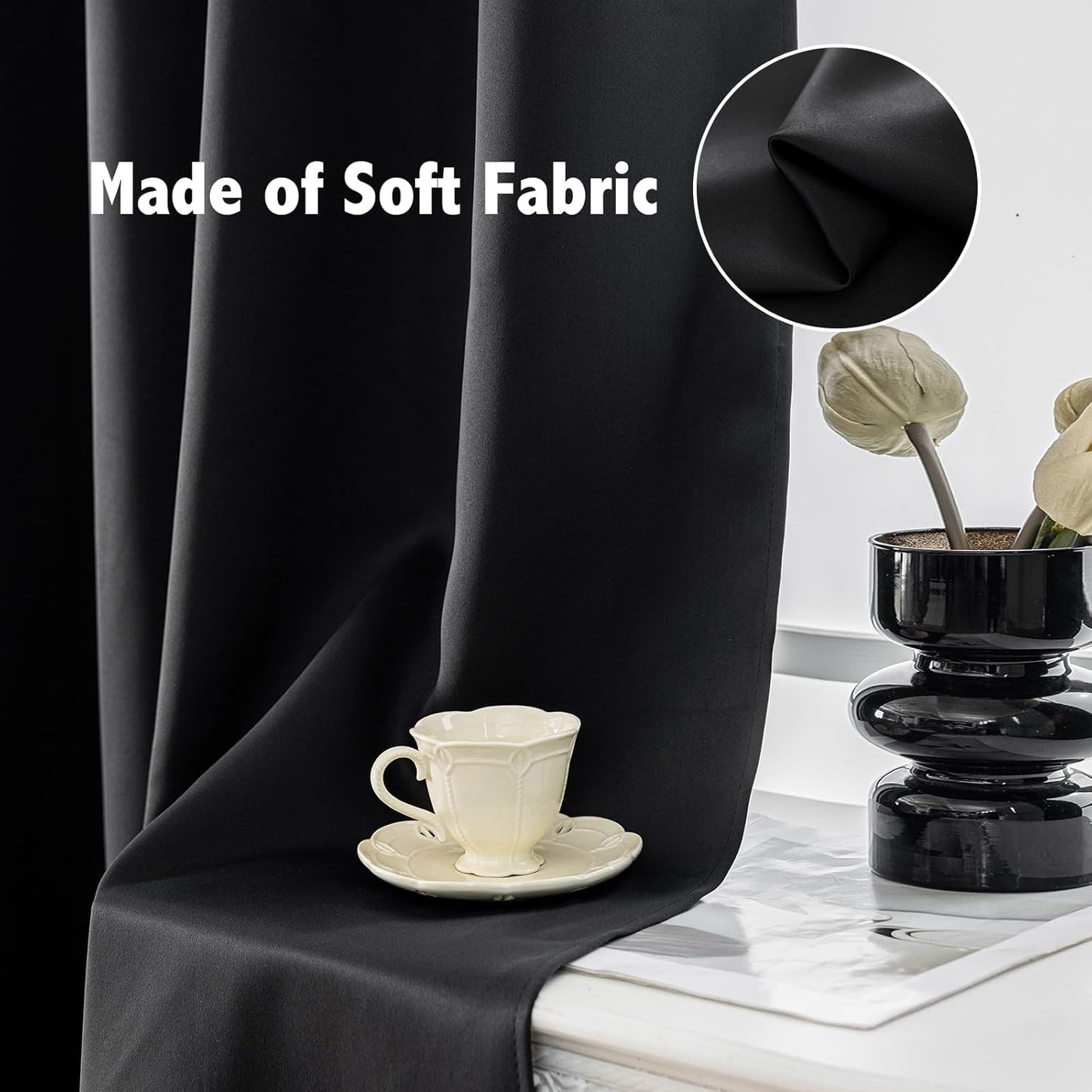 Anytime 100% Blackout Curtain Set, Thermal Insulated & Energy Efficiency Window Draperies for Guest Room, Full Shading Panels for Shift Worker and Light Sleepers(Black, 2 Panels, 52W x 45L)