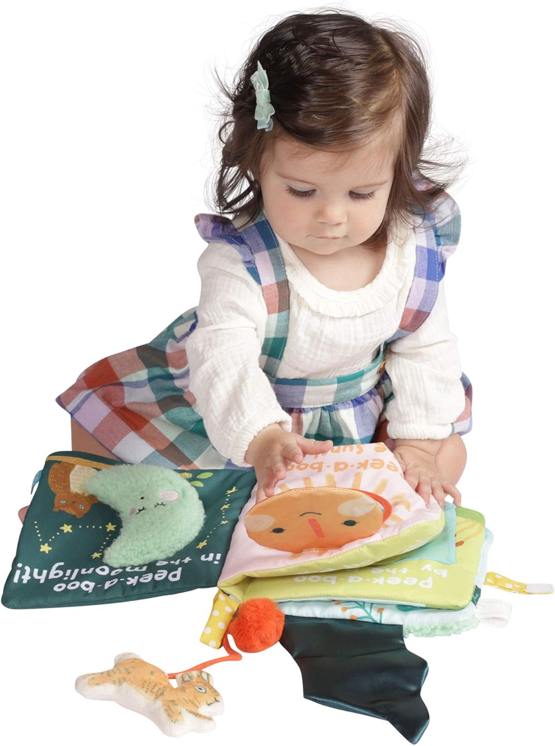 Manhattan Toy Fairytale Peek-a-Boo Soft Activity Crinkle Book for Baby & Toddler with Tethered Bunny Squeaker Small