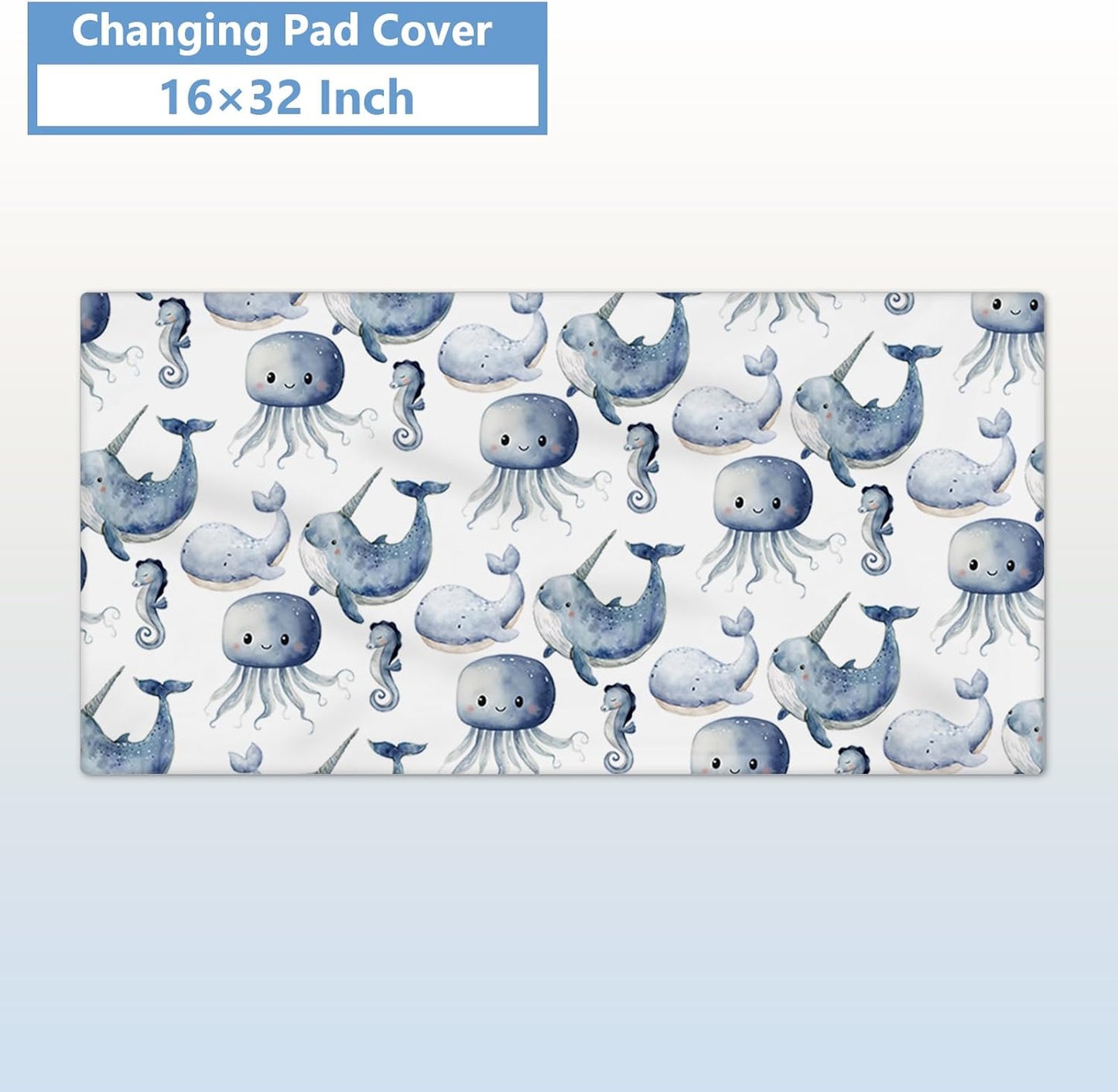 Personalized Baby Crib Bedding Set, 5 Pcs Custom Name Baby Bedding Set, Double Layer Nursery Bedding Set, Ocean Animal Baby Crib Set for Girls Boys, Gift for Toddler Infant Baby New Parents