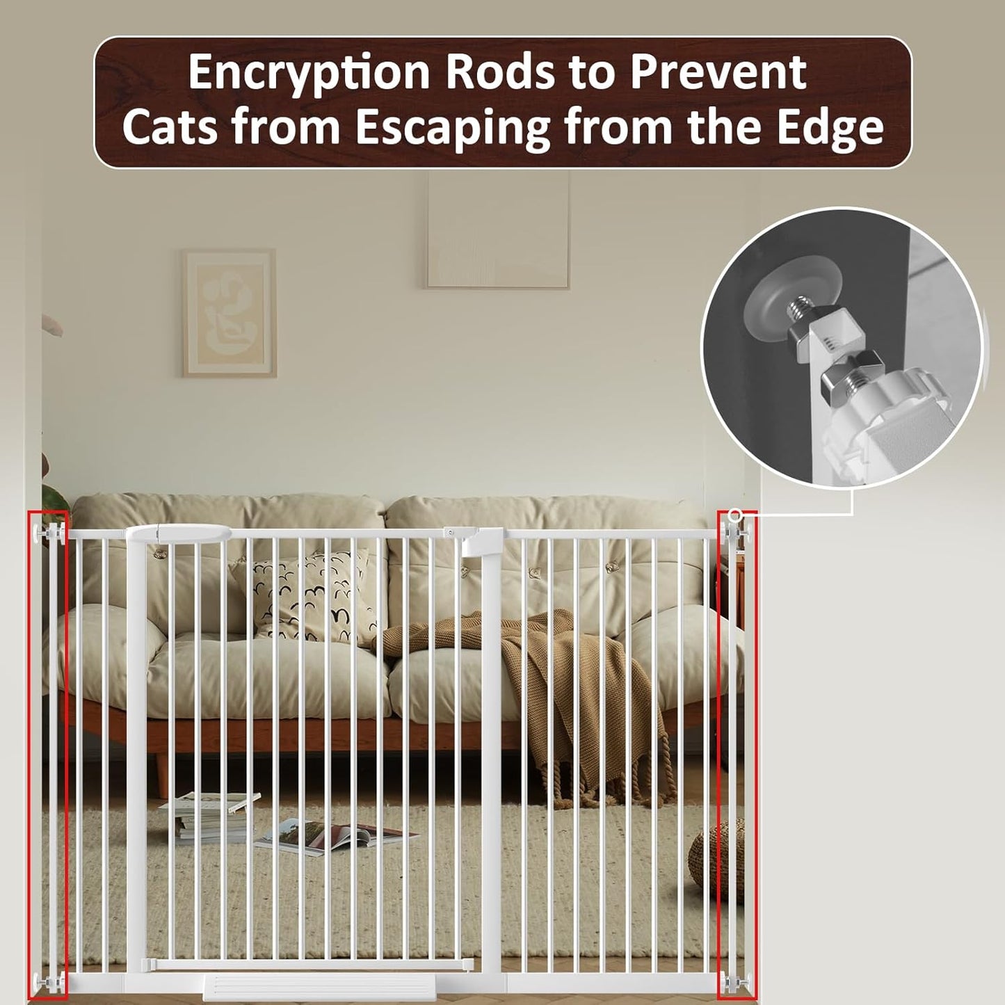 DEARBB Extra Wide Baby Gate Ultra Narrow Spacing 30.11-77.36" Pressure Mounted Double Lock Swing Auto Close Walk Through Metal Safety Pet Gate for Stairs and House Doorway Kitchen