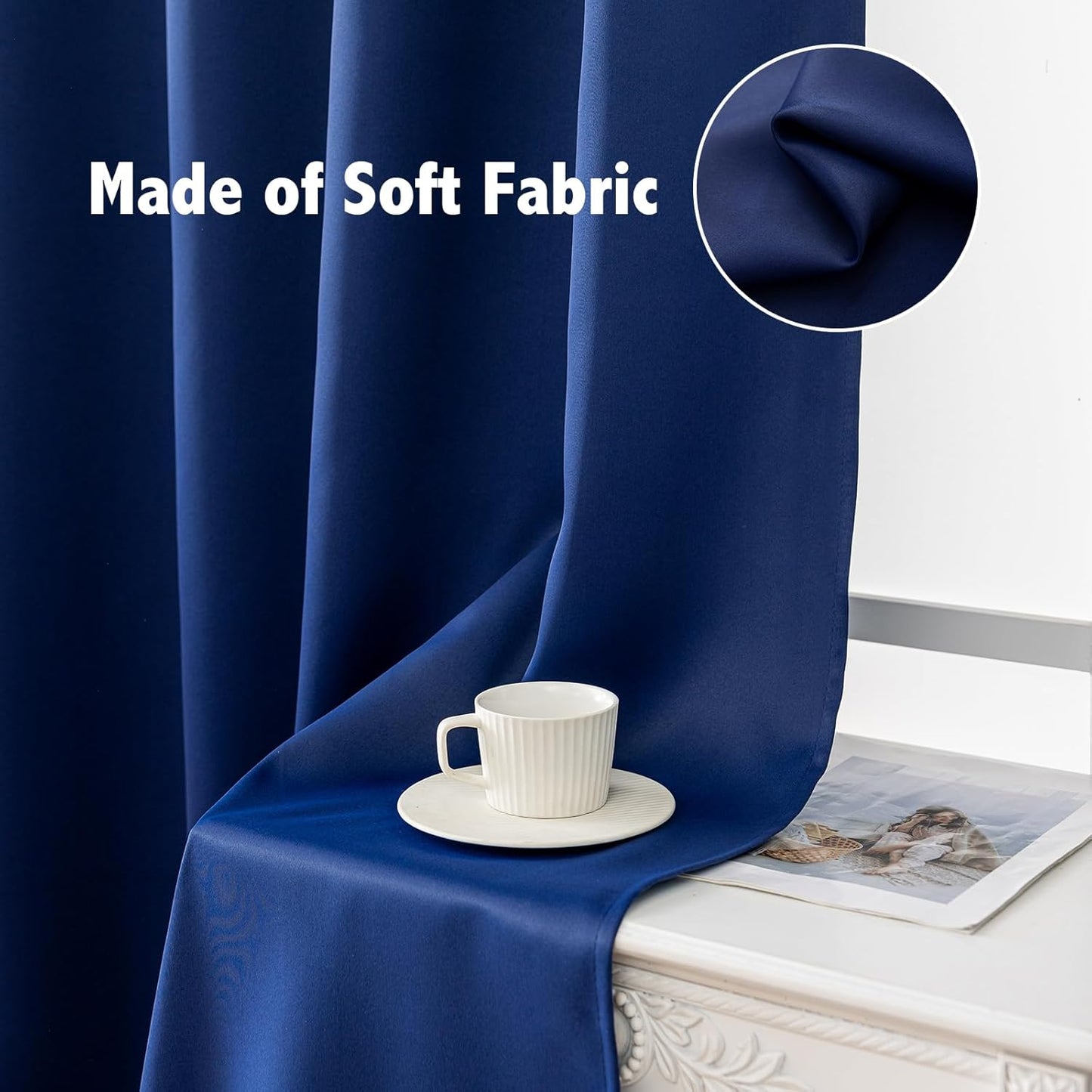 Anytime 100% Blackout Curtain Set, Thermal Insulated & Energy Efficiency Window Draperies for Guest Room, Full Shading Panels for Shift Worker and Light Sleepers(Navy Blue, 2 Panels, 52W x 80L)