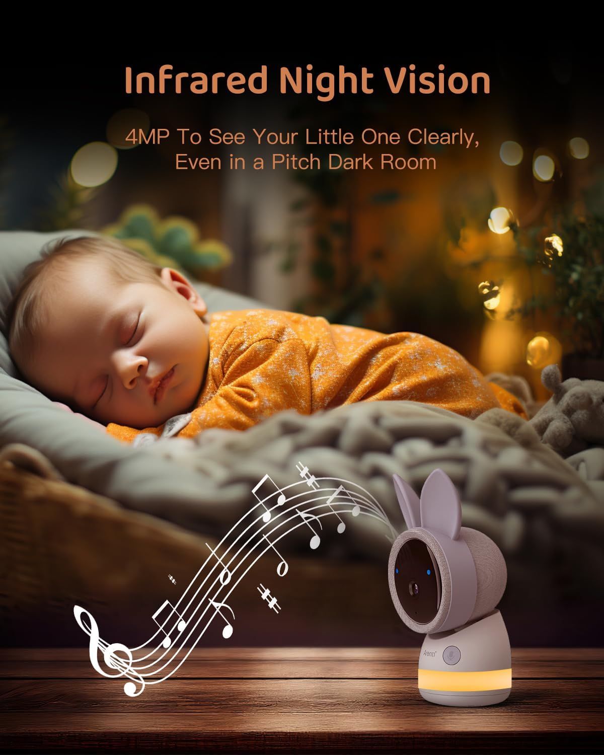 ARENTI 4MP 2.4G&5G WiFi Baby Monitor with Camera and Audio, Night Light, Auto Traking, Cry&Motion Detection, Temperature Sensor, App Control