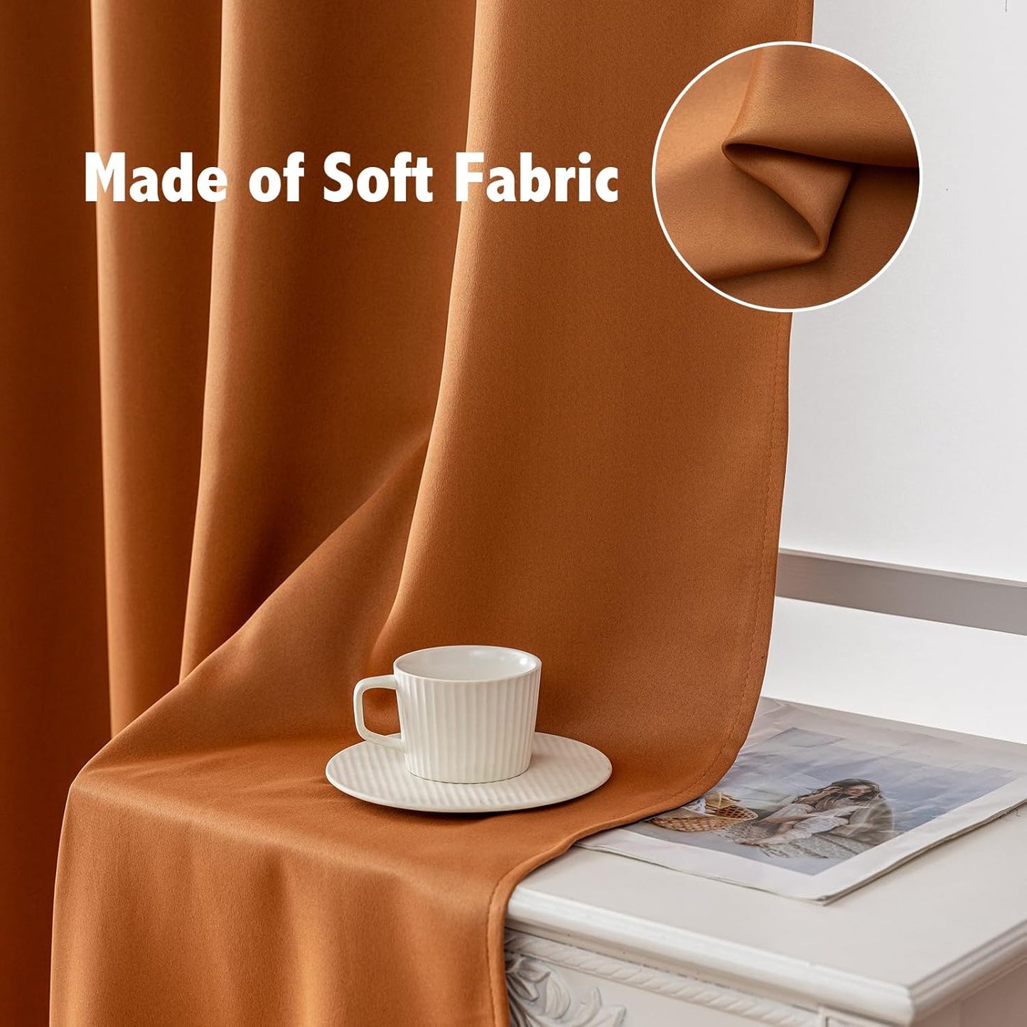 Anytime 100% Blackout Curtain Set, Thermal Insulated & Energy Efficiency Window Draperies for Guest Room, Full Shading Panels for Shift Worker and Light Sleepers(Orange, 2 Panels, 52W x 45L)