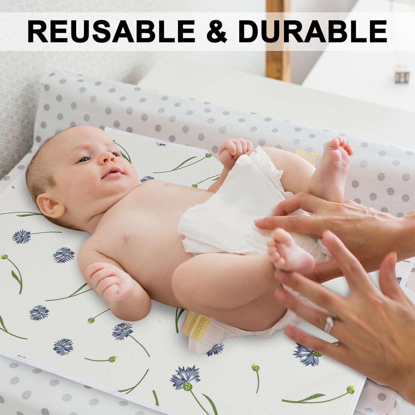 Baby Diaper Changing Pad, 19.7"x25.6" Waterproof Changing Pad Liners with 100% Muslin Cotton Front Top and Leather Back, Soft and Absorbent Portable Changing Mat for Travel, Changing Station