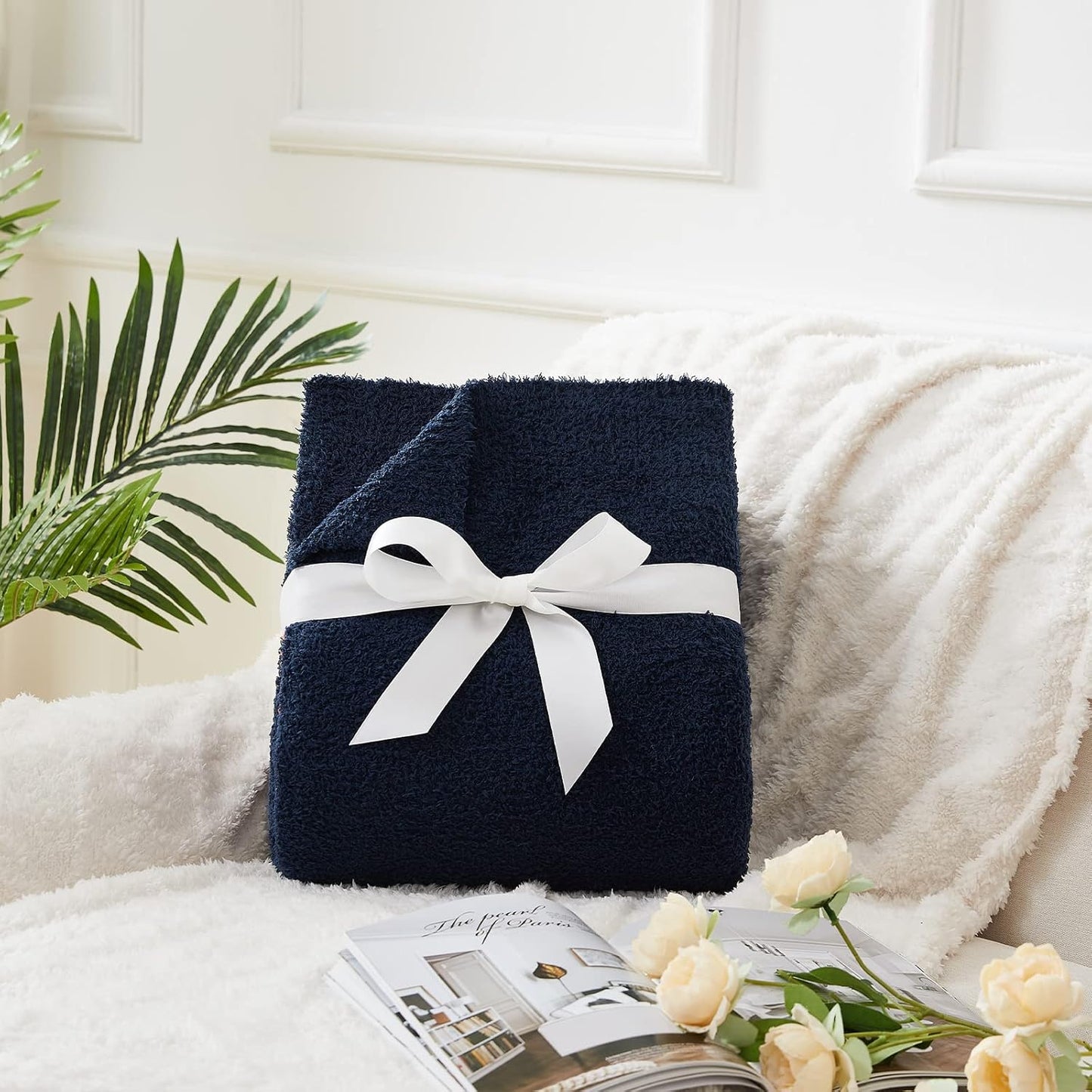 CYMULA Knit Throw Blanket for Couch Navy Blue-Super Soft Lightweight Plush Fuzzy Fluffy Cozy Blankets and Throws for Sofa Bed, 50x60 inches