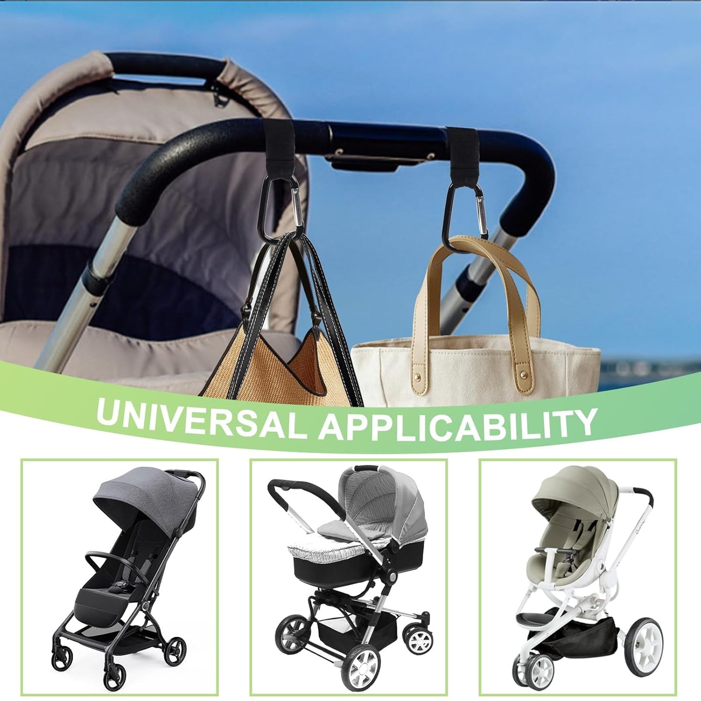 Stroller Hooks for Bags, 2 Pack Non-Slip Stroller Clips and Hooks, Adjustable Stroller Carabiner Clip, Baby Stroller Accessories, Hooks for Bike, Scooter, Wheelchair, Walker by Aguwontior