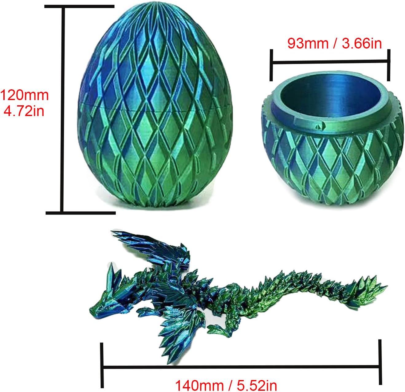 3D Printed Dragon Eggs with Dragon Inside Fidget Toys for Adults, 3D Printed Articulated Dragon, Home Office Decor Executive Desk Toys Posable Flexible Crystal Dragon Toy(F-Purple)