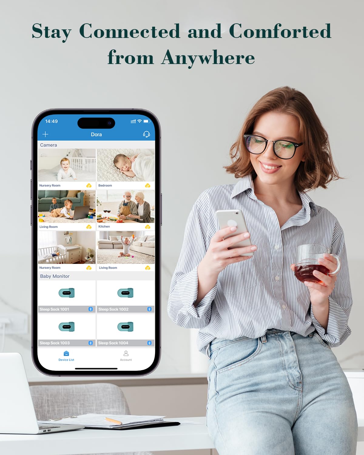 Babytone Baby Monitor - Smart Sleep Sock & 2.5K HD Camera, Track Heart Rate & Average Oxygen Level, Cry/Motion Detect, Two-Way Audio and Night Vision Baby Monitor with APP