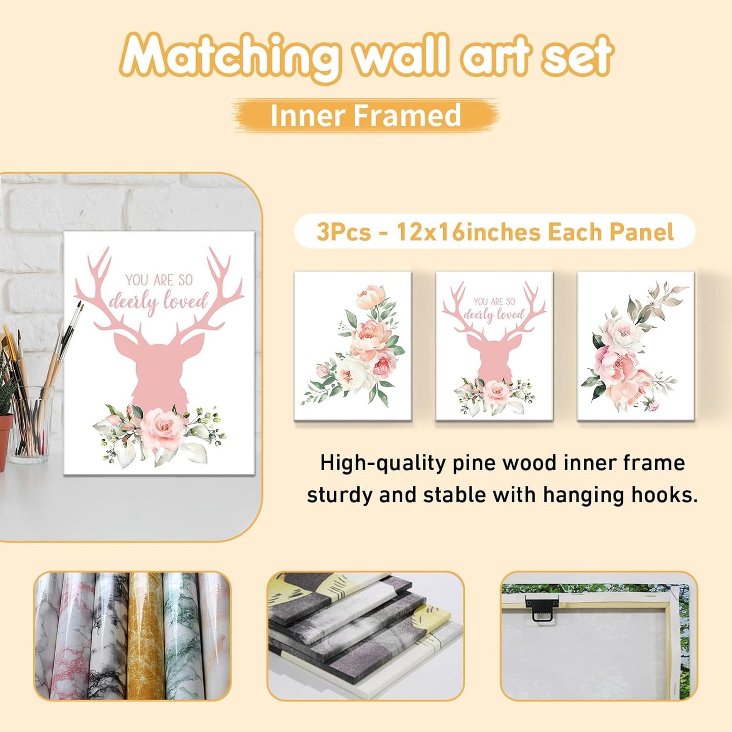 Personalized Baby Crib Bedding Set, 5 Pcs Custom Name Nursery Bedding Set, Pink Woodland Deer Baby Bedding Set for Girl, Double Layer Baby Crib Sets, Customized Gifts for Toddlers Kids Infants