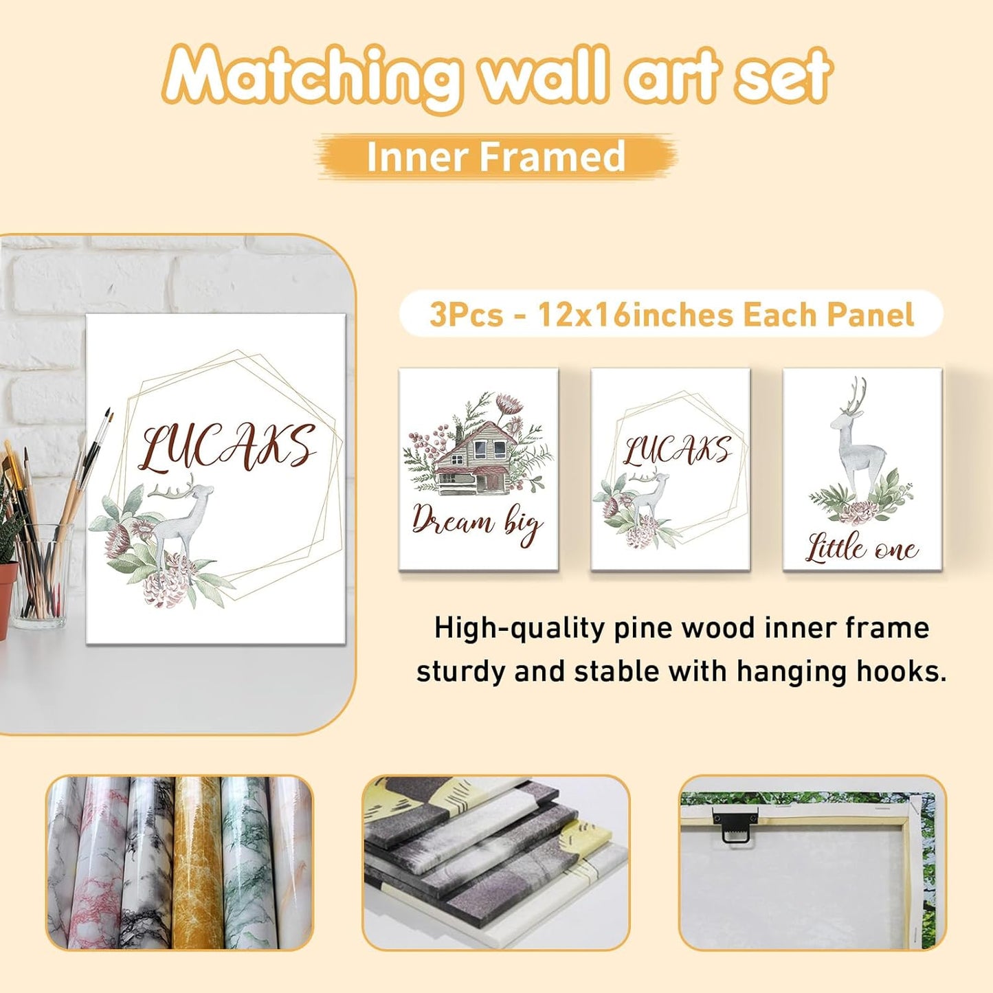 Personalized Baby Bedding Set - 5 Pcs Custom Toddlers Bedding Set with Infant Name - Soft Double Layer Nursery Crib Set for Girls Boys - Customized Infant Gifts for Baby Shower - Forest Deer