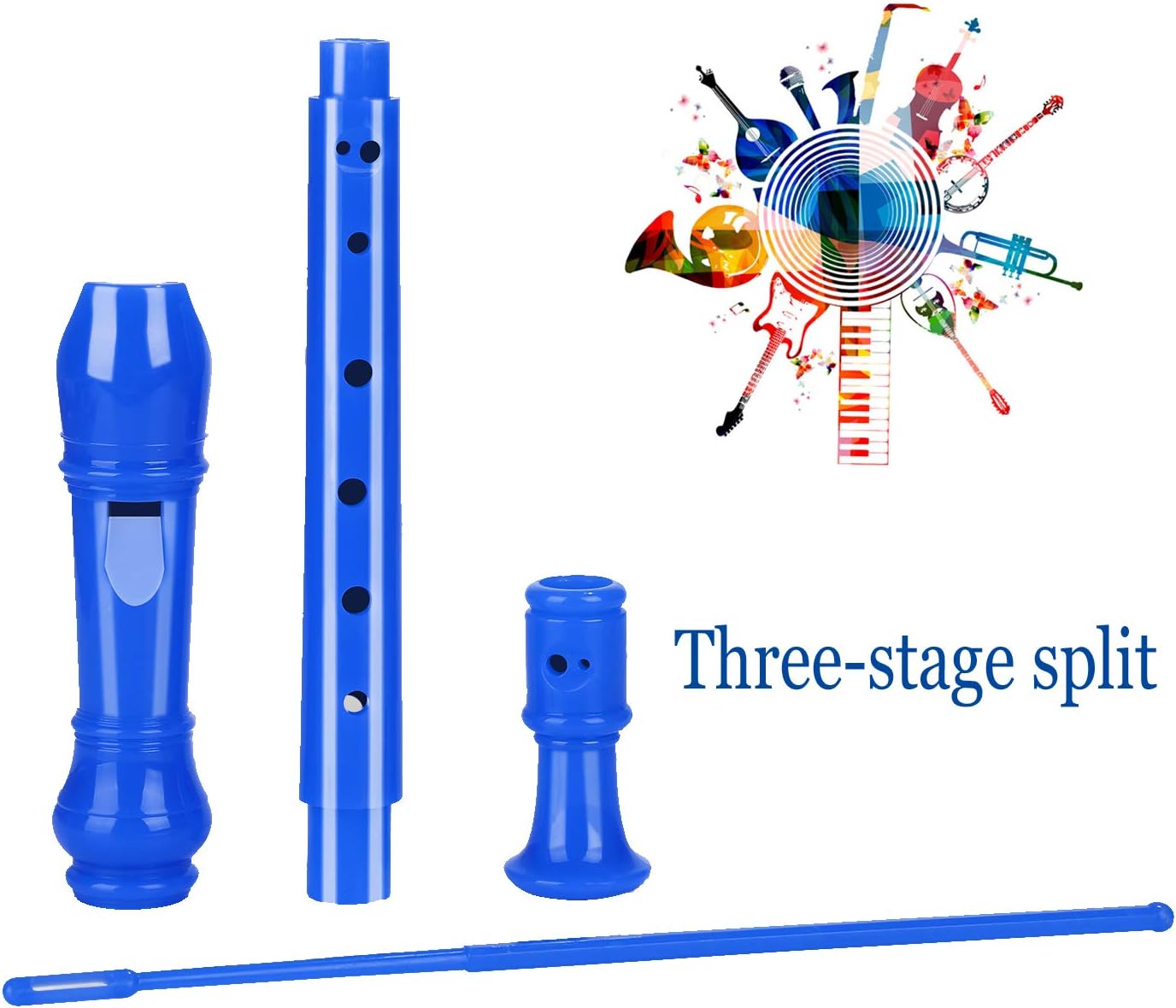 Soprano Recorder Instrument for Kids Beginners Student German Fingering C Key Recorder Instrument 3 Piece with Cleaning Rod and Bag Fingering Chart(Blue)