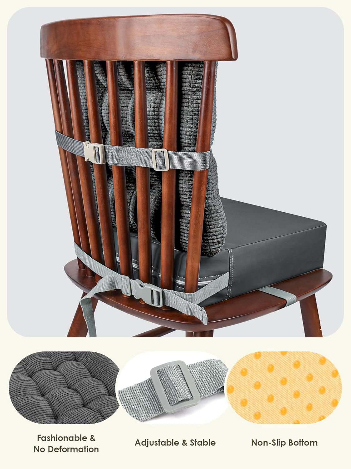 Booster Seat for Kitchen Chair, Adjustable Washable Safety Belts Toddler Booster Seats, PU Non-Slip Kids Dining Table Booster Seat, Portable Travel Increasing Cushion for Baby Child Kid Boy Girl
