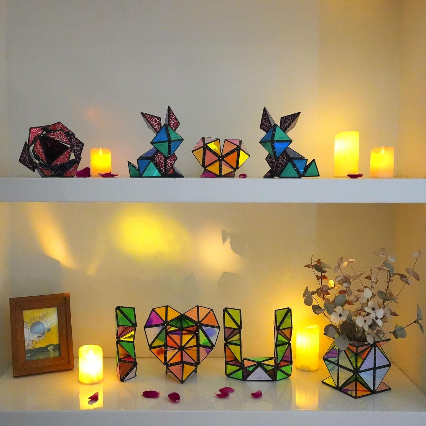 TOSY Magnet Pyramid Stone - 1 Cube Transforms into 1 Billion Shapes, 14 pcs (12 Puzzle pcs and 2 Accessories), 243 Rare Earth Magnets, Holographic Design Magnet Tiles Creative Puzzle STEM Toy, 2-Pack