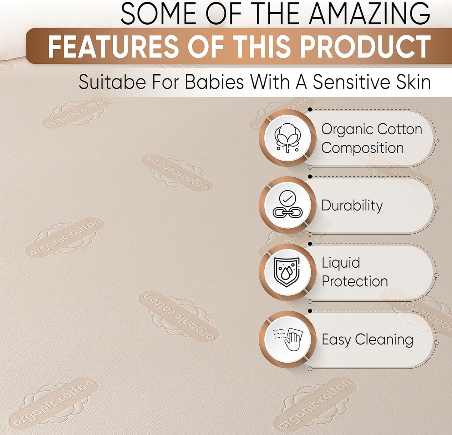 Crib Organic Mattress Protector Pad - Certified Organic Cotton Waterproof Breathable Mattress Pad Cover - 200 GSM Comfort - Deep Pocket - Fitted Comfort