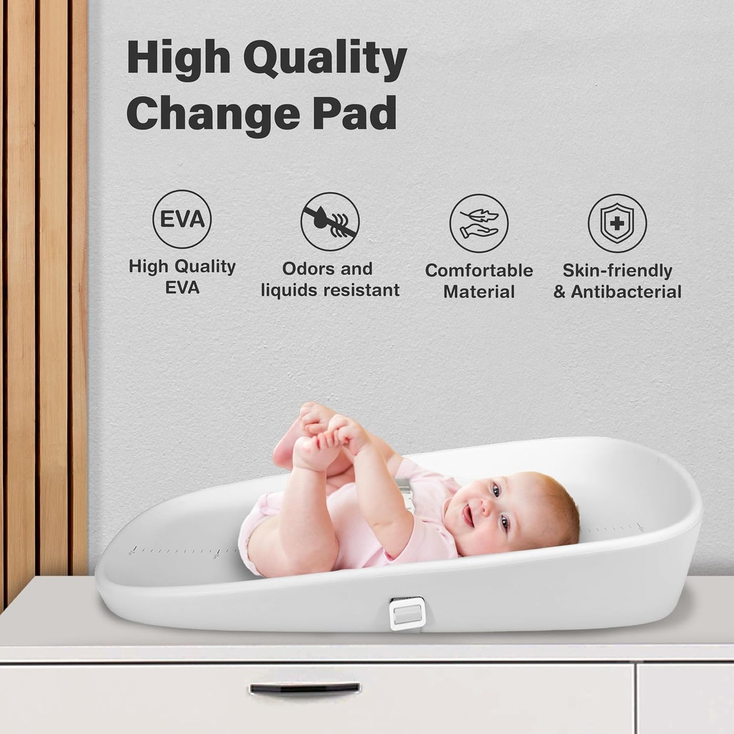 Baby Changing Pad, Soft, Lightweight and Portable, Waterproof and Easy to Clean, Large EVA Cushion for Comfort with Height Scale and Anti Slip Bottom (Grey with Height Scale)