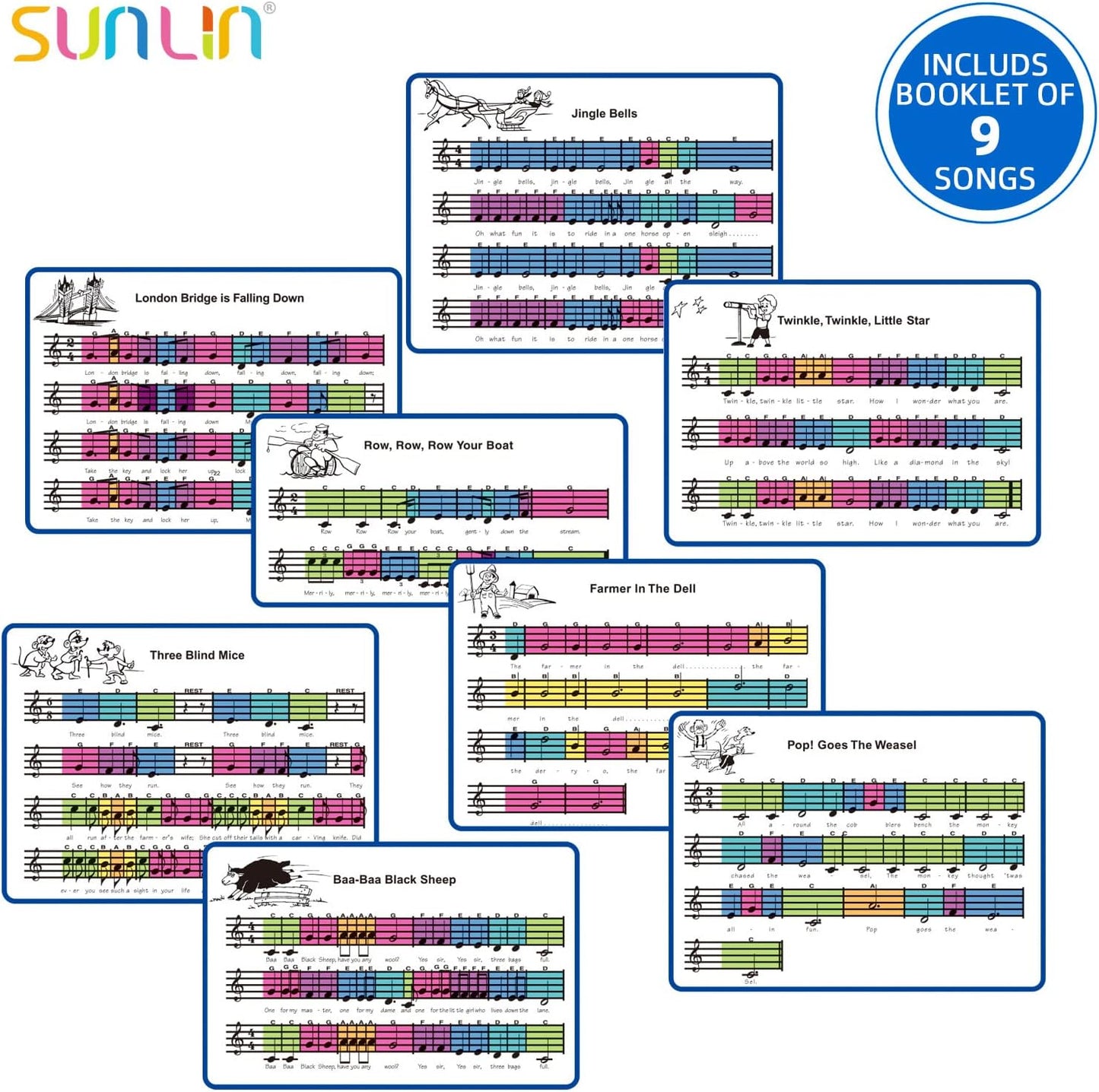 SUNLIN 6 ft. Floor Piano Mat for Kids & Toddlers, Giant Piano Mat, 24 Keys, 10 Built in Songs, 8 Instrument Sounds, Record & Playback, Song Booklet, Musical Toy Gift for Boys & Girls Age 3 4 5 6 7 8 9
