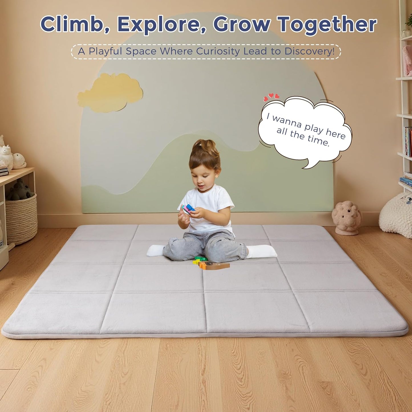 MAXYOYO 1.2" Thick Baby Play Mat for Floor, 59"x 78" Foldable Playpen Mat, Tummy Time Foam Mats Ultra Soft Support, Padded Carpet with Non-Slip Backing for Infant,Kids and Toddler Crawling, Grey