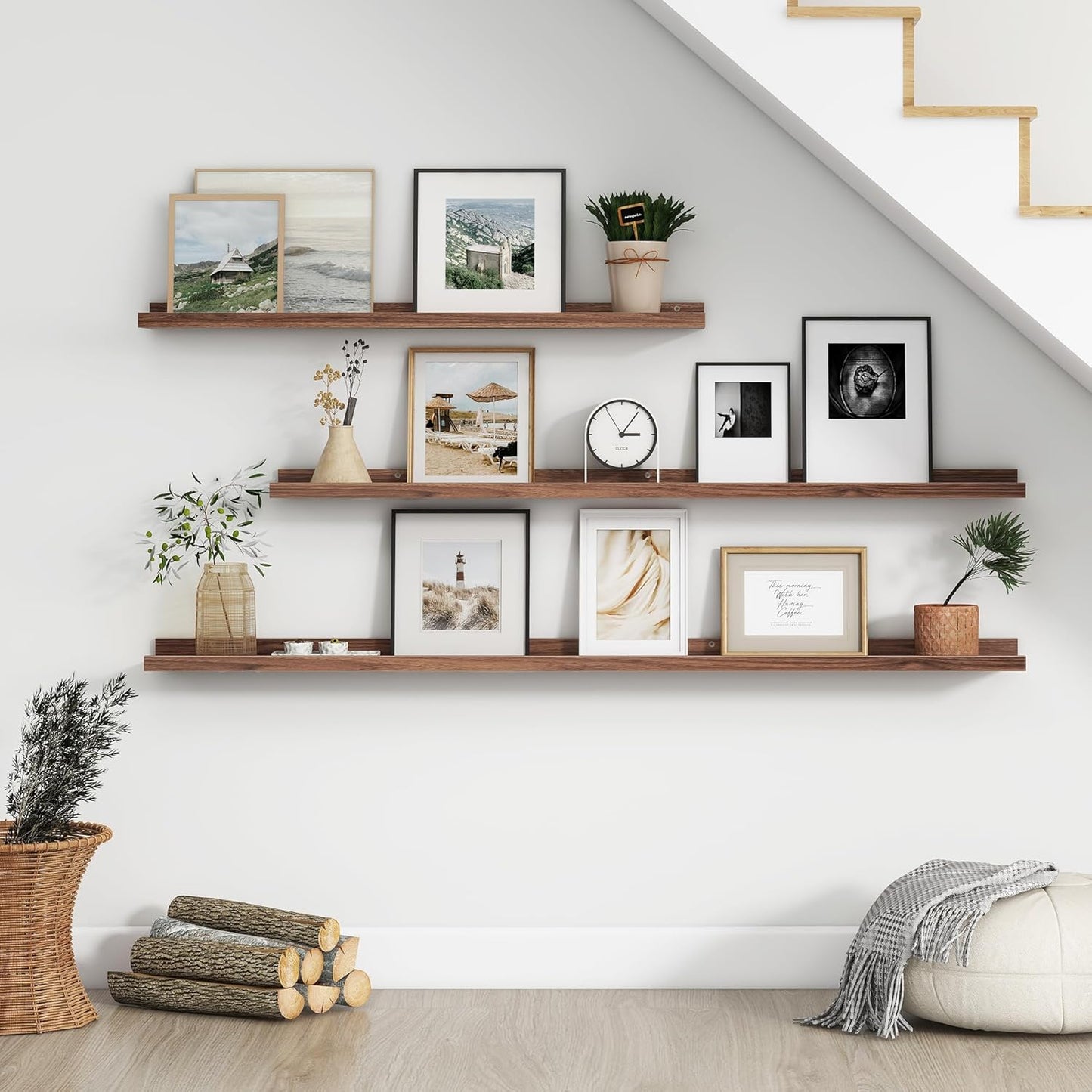 Floating Picture Ledge Shelves for Wall Set of 4, 36 Inch Wall Shelves with Lip Long Large Nursery Book Shelf for Toys Storage Kids Bookshelf Wall Mounted Living Room Bedroom Decor Frames