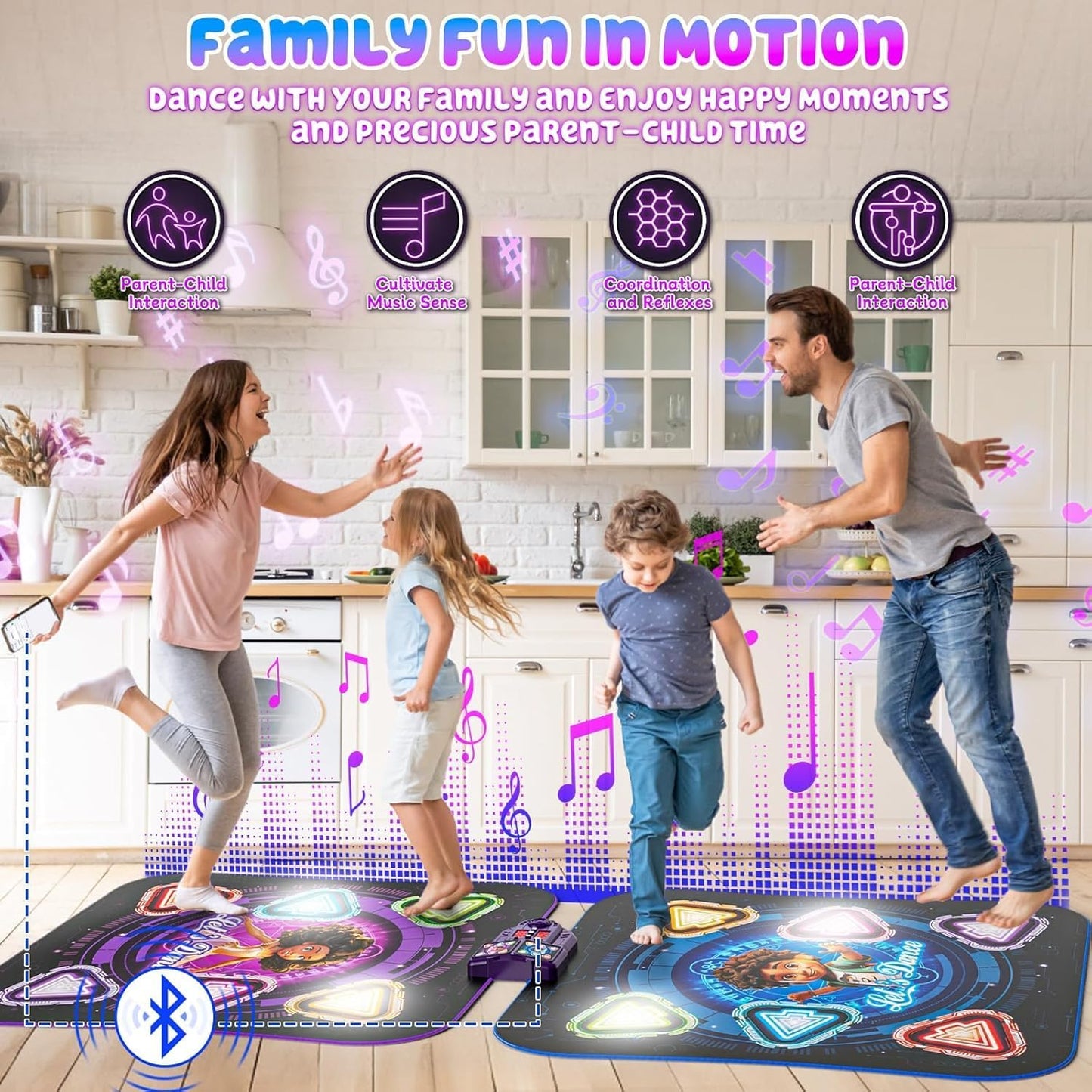 Dance Mat, 2025 Rechargeable Light-Up 2-Player Opposing Dance Pad with Bluetooth, 12-Button Music Dancing Toy, Christmas Birthday Gift for 3-12 Year Old Boys Girls