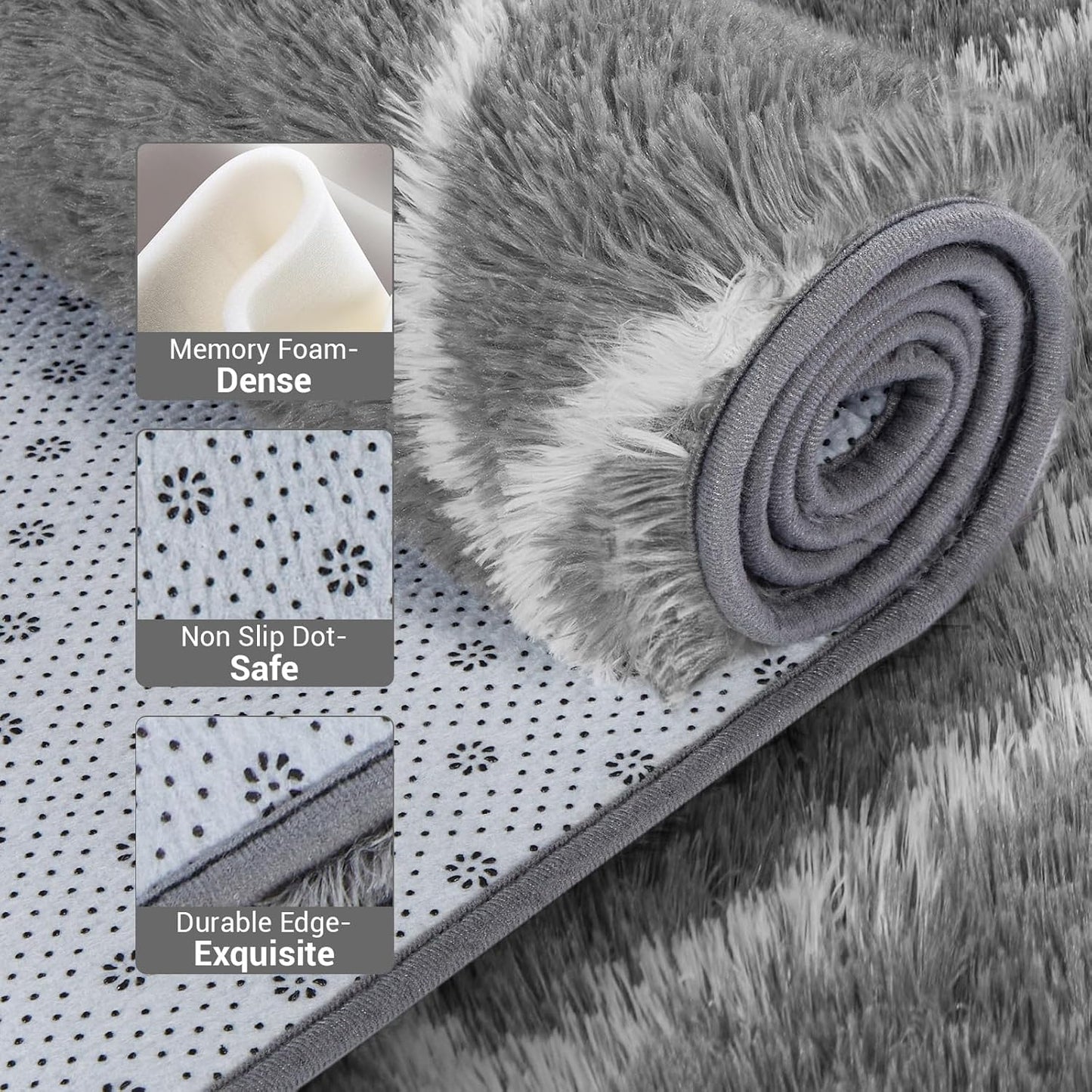 Fluffy Rug for Bedroom, 4X6Feet Super Soft Rug, Stripe Checkered Anti-Skid High Pile for Living Room Bedroom Kids Room Nursery, Dorm Home Decor