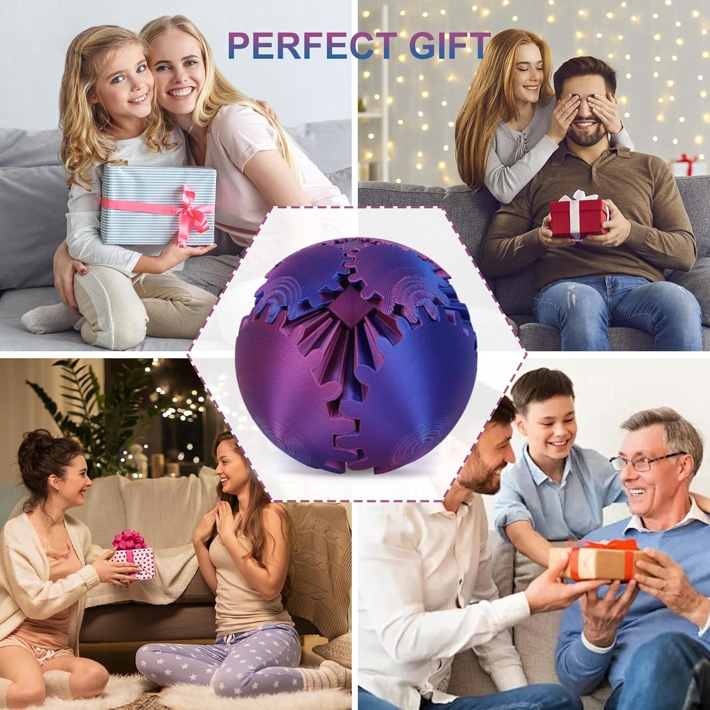 Gear Ball, Gear Sphere, 3D Printed Gear Ball Spin Ball Cube Fidget Toys GearSphere Ball, Stress Ball, Gear Sphere Desk Toy, Fidget Ball, Gear Toy for Stress and Anxiety Relaxing (Laser Color C)