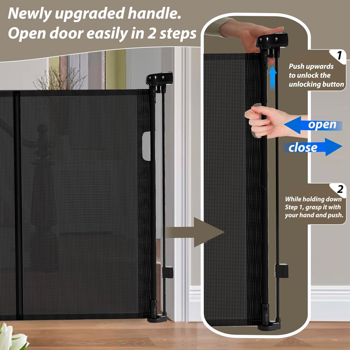 150" Extra Wide Retractable Baby Gates Dog Gate for Large Opening, 41" Extra Tall Mesh Pet Gate, Long Child Safety Gates with Fiberglass Rods for Stairways, Doorways, Hallways - Indoor/Outdoor Use