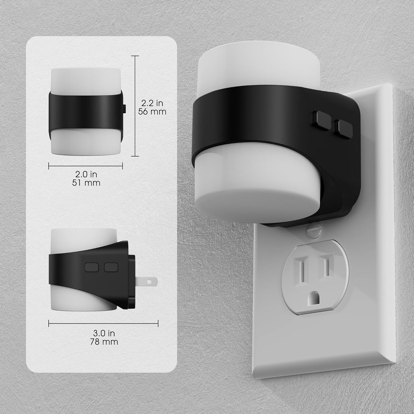 Night Light, Night Lights Plug into Wall, LED Nightlight for Kids & Adults, 3CCT Adjustable 3000K/4000K/5000K Color, Dusk to Dawn Sensor, 3 Brightness Levels, 2 Pack