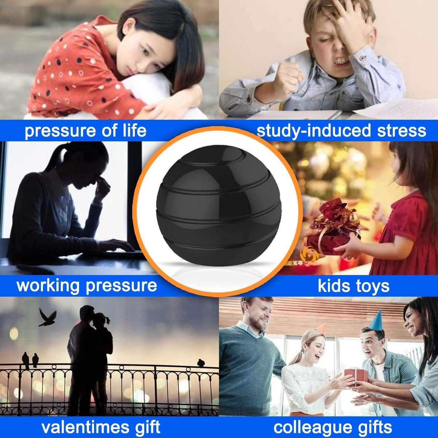 Kinetic Desk Toy,Optical Illusion Metal Fidget Spinning Ball,Office Executive Stress Relief Spinner Toys for Adults & Kids