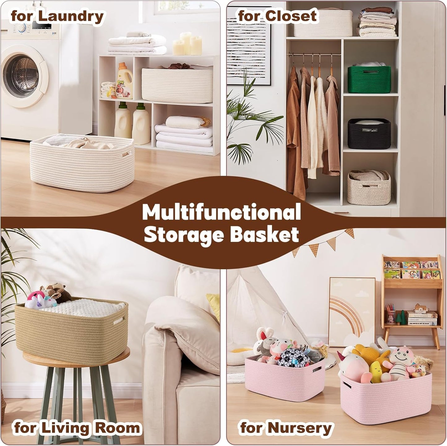 OIAHOMY Storage Basket for Shelves, Closet Cube Storage Bins Baskets for Clothes Blanket Towels, Baby Nursery, Toy Baskets Box, Woven Rope Basket, 17.72*12.99*7.87 IN, 2 Packs Jute Yellow