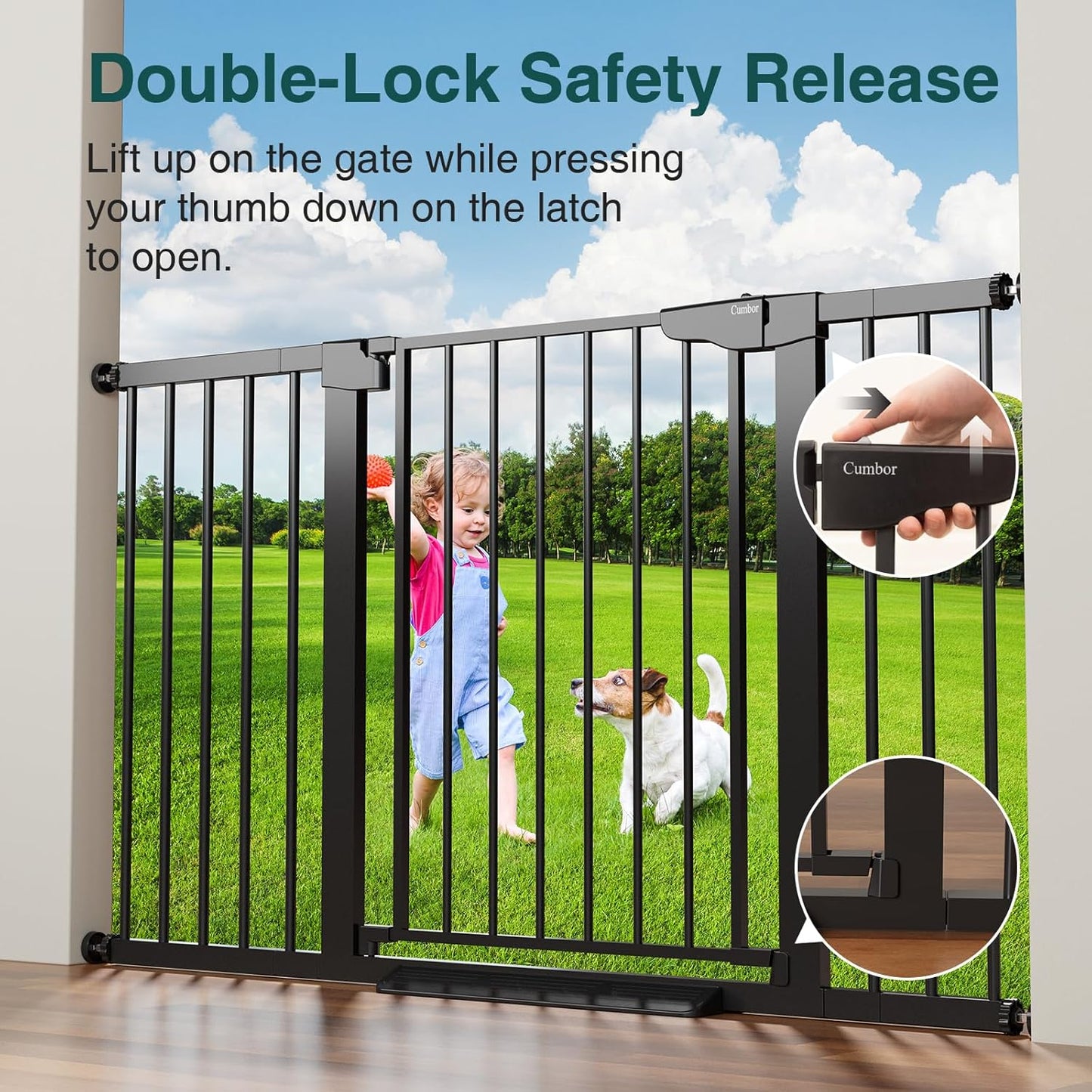 Cumbor 2 Pack 29.7-54.2" Baby Gate for Stairs, Mom's Choice Awards Winner-Auto Close Dog Gate for doorways, Easy Install Pressure Mounted Pet Gate Indoor, Walk Thru Wide Safety Gate for Dog, Black
