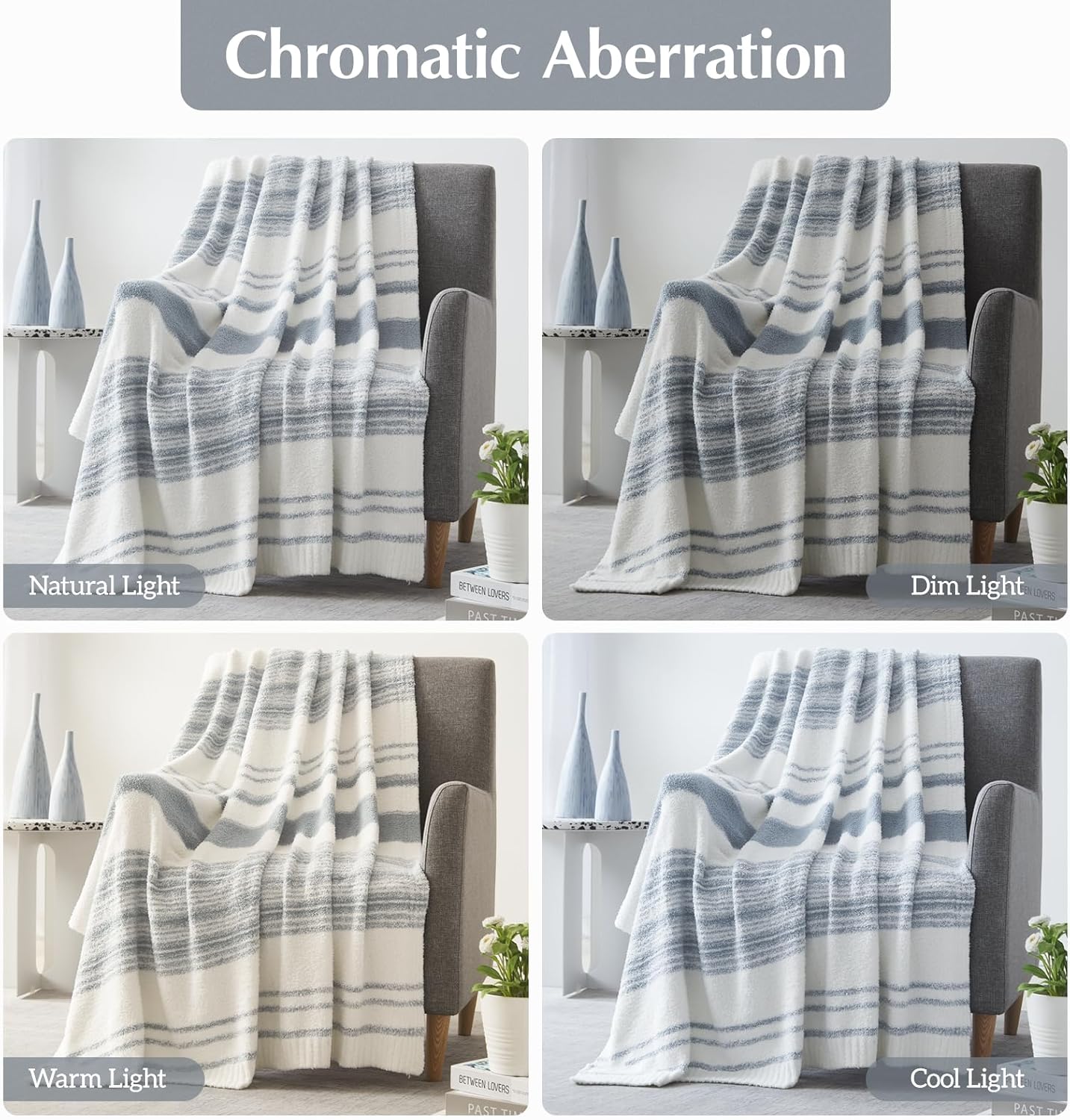 WRENGONGE Grey Blue Throw Blanket, 60x80 Soft Cozy Striped Throw Blankets for Couch, Sofa, Bed, Travel, Lightweight Fluffy Warm Plush Decorative Blankets for Women, Men,Kids Gift