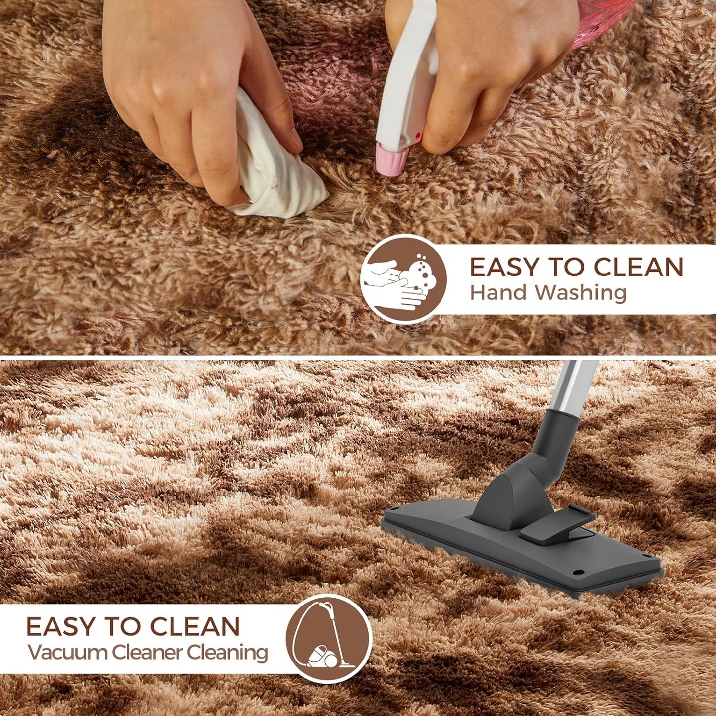 Ultra Soft Rug for Living Room, 8X10 Tie-Dyed Coffee Fluffy Shag Area Rug for Bedroom, Modern Shaggy Carpets Fuzzy Rug for Teens Dorm Nursery Home Decor Aesthetic, Upgrade Anti-Skid Durable