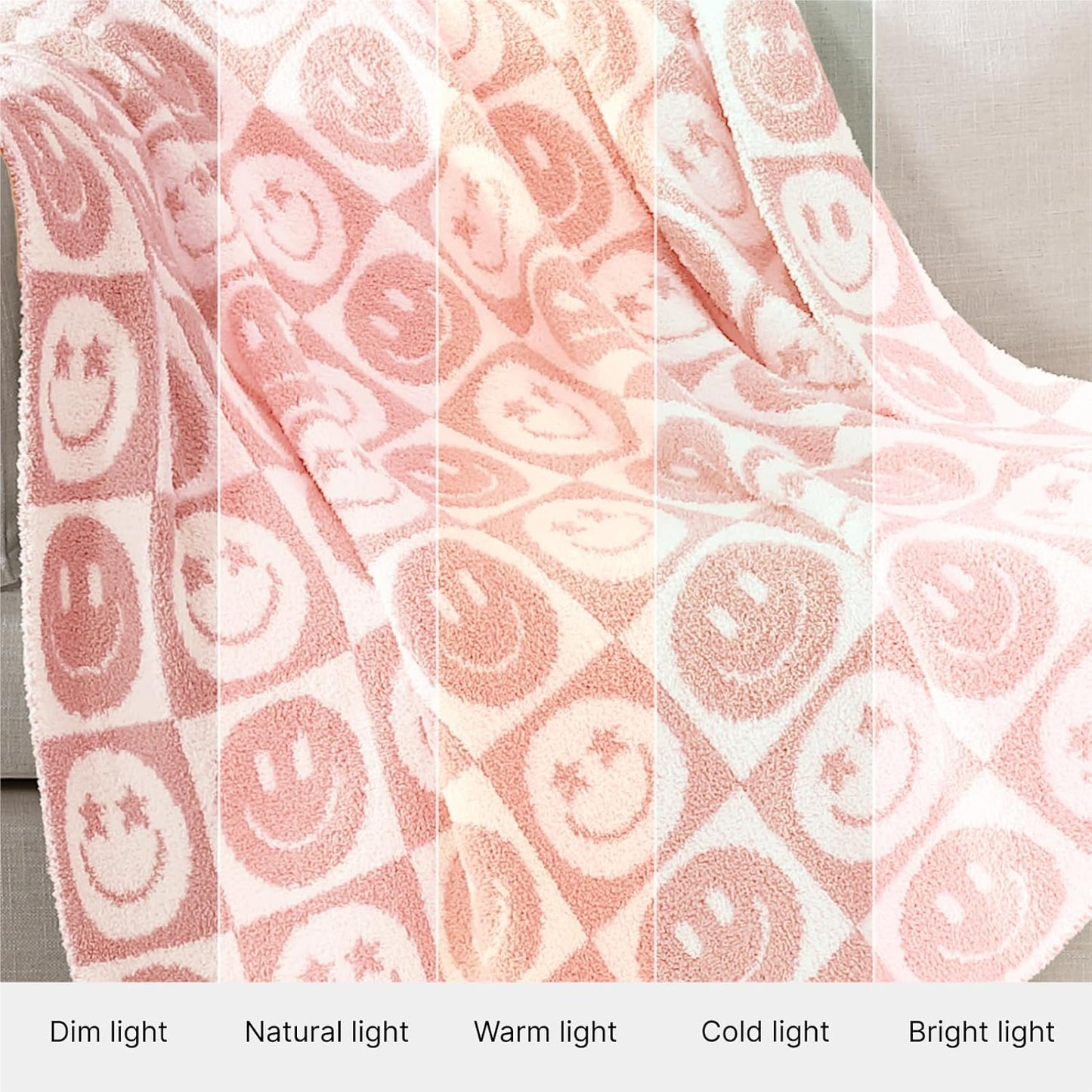 WRENSONGE Checkered Throw Blanket Blossom Smiling Face Soft Cozy Fluffy Warm Hand Made Weave Throw Blankets for Couch, Sofa, Chair, Bed, Camping, Picnic, Travel Lightweight Bed Blanket - 60"*80"