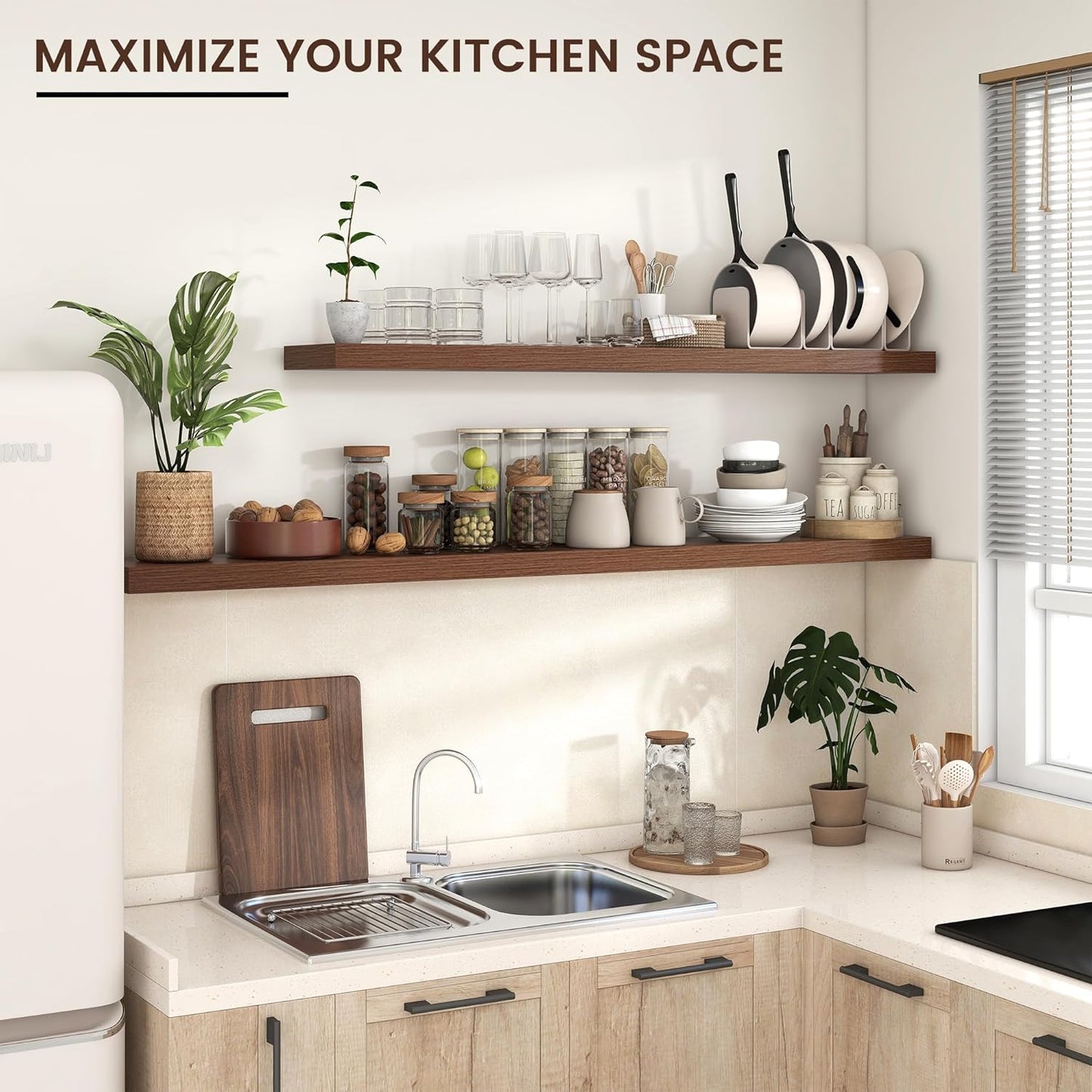 Floating Shelves for Wall, Large Wall Mounted Shelves with Invisible Brackets, Long Wood Floating Shelf for Living Room, Bedroom, Kitchen, (Walnut, 72" W x 9" D x 1.5" H)