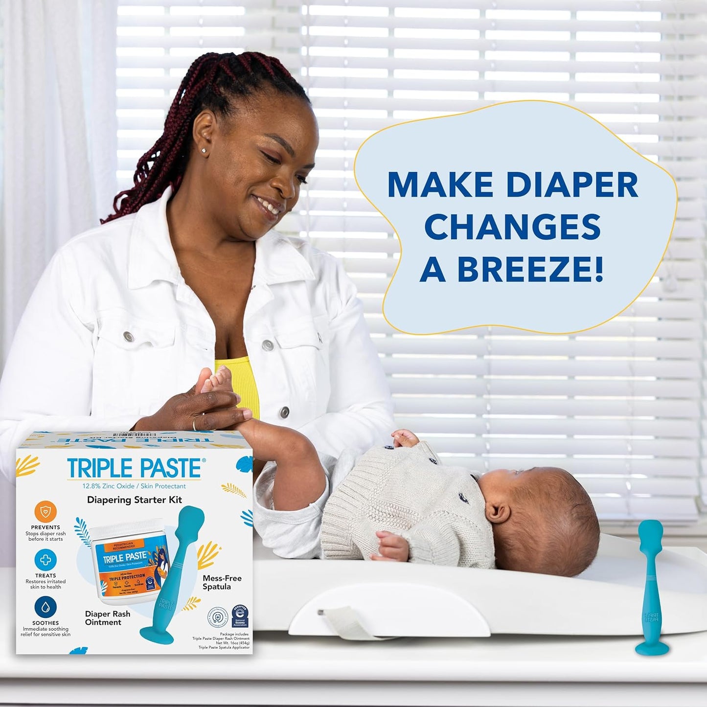 Triple Paste Diaper Rash Cream and Spatula Bundle - 16 oz Zinc Oxide Ointment and Spatula Treatment, Soothe and Prevent Rash with a Pediatrician-Recommended Hypoallergenic Formula