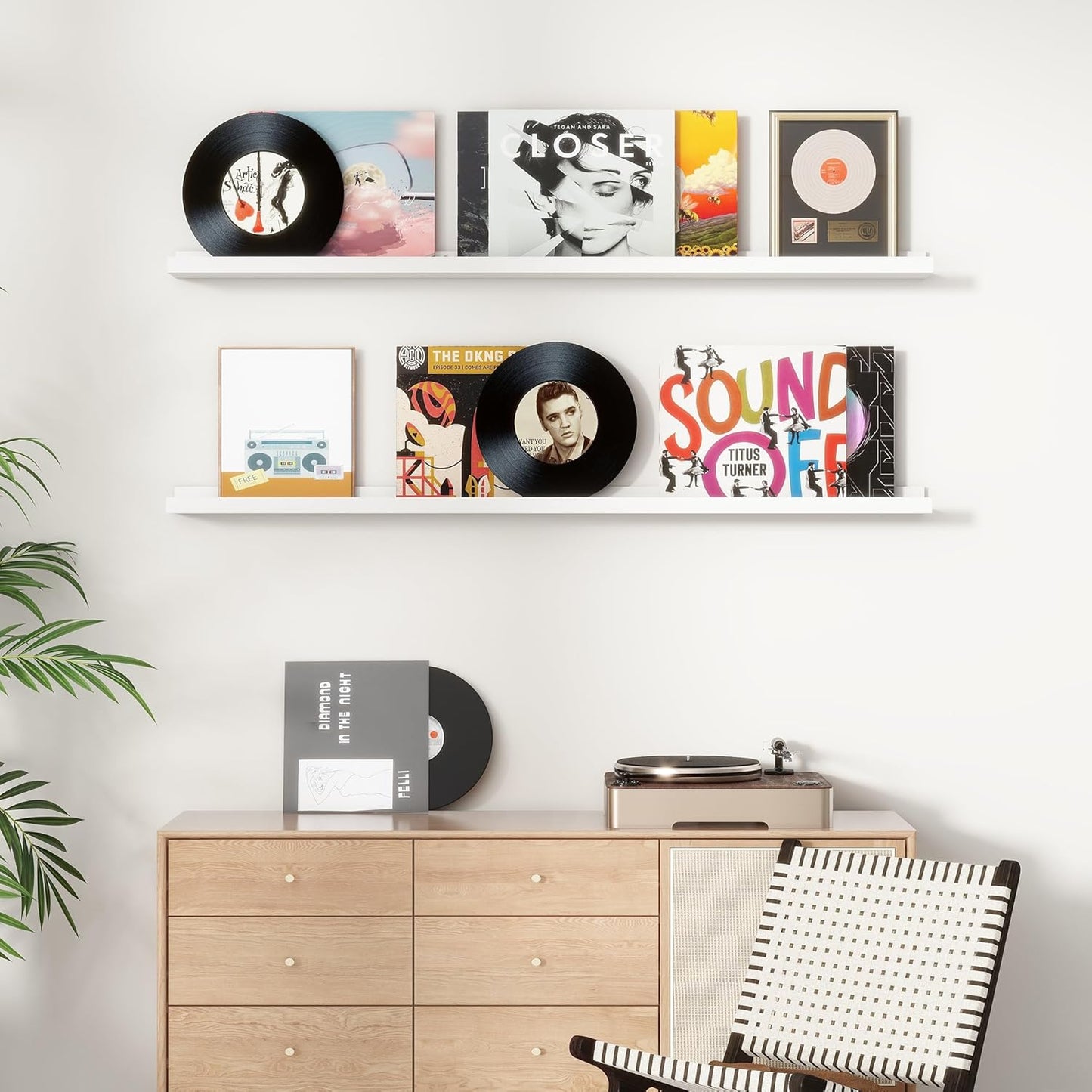 Picture Ledge Shelf for Wall, 24 inch Solid Pine Wood Nursery Book Shelves 2 Packs, Floating Ledge Shelves for Kids' Room Bedroom Bathroom Living Room Photo Frames Office Nursey Wall Decor, White