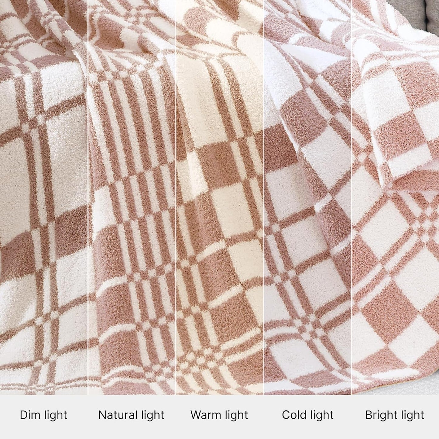 WRENSONGE Checkered Throw Blanket Clay Pink Soft Cozy Fluffy Warm Hand Made Weave Throw Blankets for Couch, Sofa, Chair, Bed, Camping, Picnic, Travel Lightweight Bed Blanket - 60"*80"