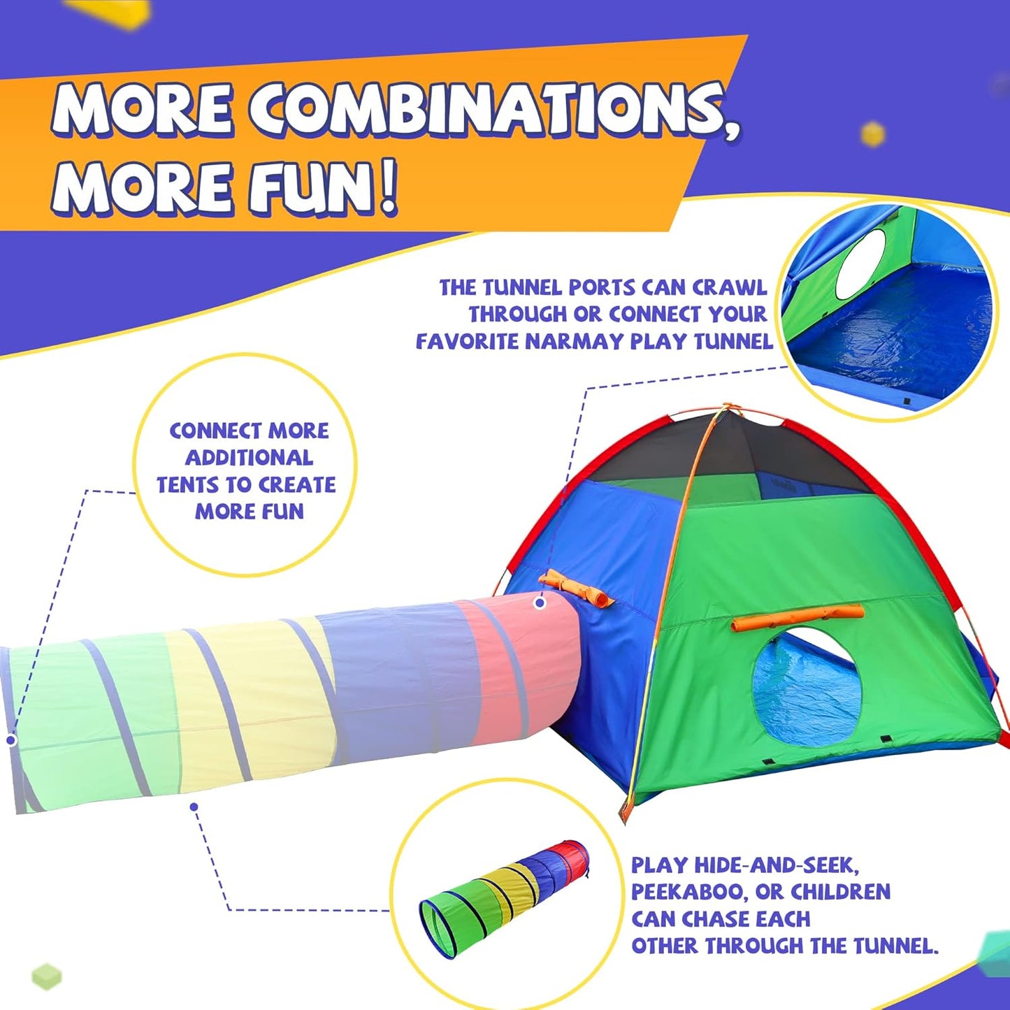 NARMAY® Play Tent Easy Fun Dome Tent for Kids Indoor/Outdoor Fun - 60 x 60 x 44 inch
