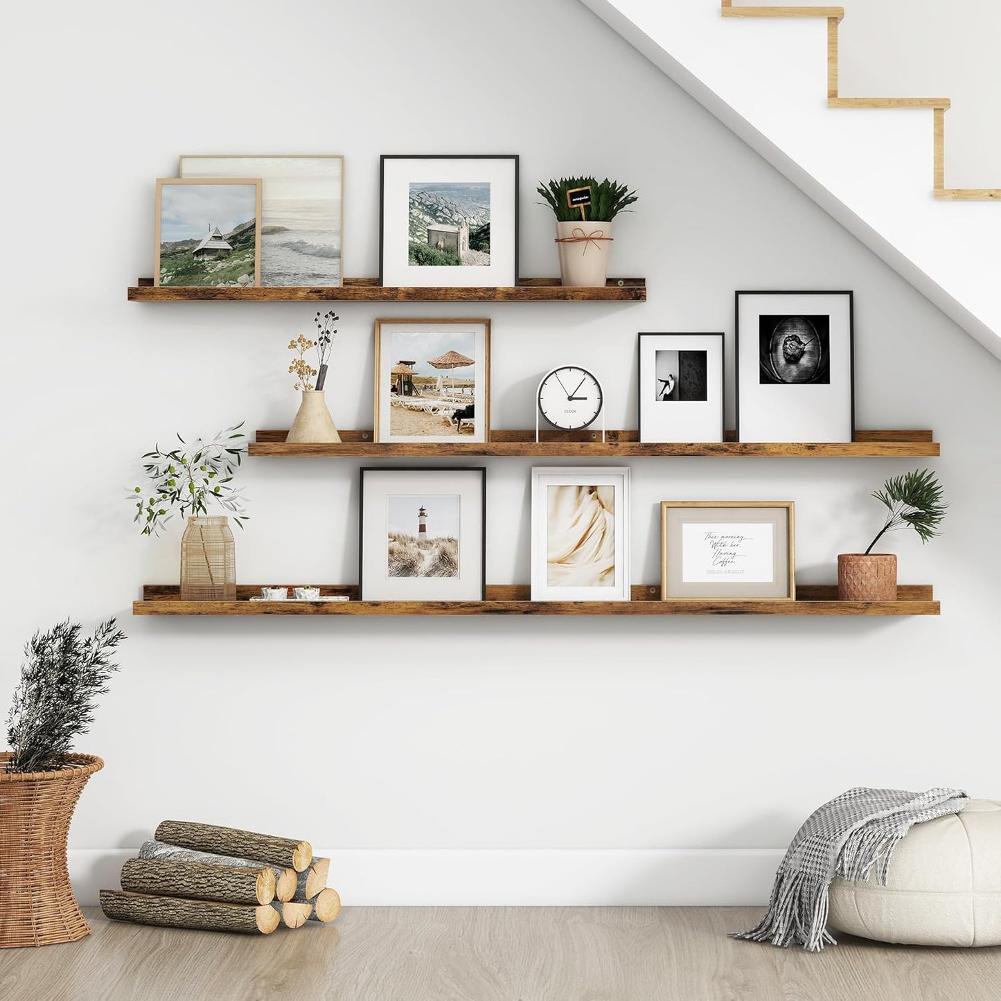 Floating Picture Ledge Shelves Set of 4, 36 Inch Shelves with Lip - Large Nursery Book Shelf for Toys Storage, Kids Bookshelf - Wall Mounted Living Room Bedroom Decor Frames