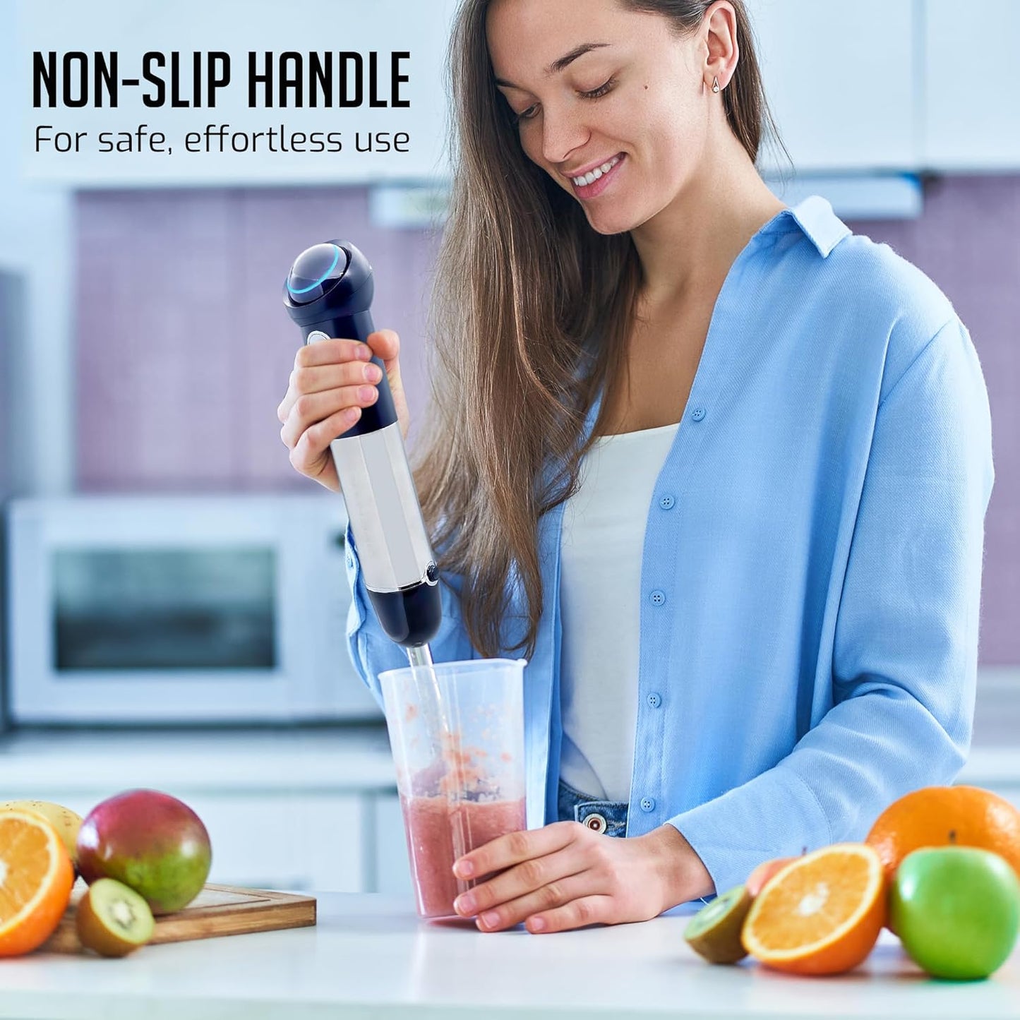 OVENTE Cordless Immersion Hand Blender, 300W Rechargeable Handheld Portable Stick Mixer with Speed Pulse Activating Sensor and Stainless Steel Blades for Smoothies, Shakes or Baby Food, Black HR995B