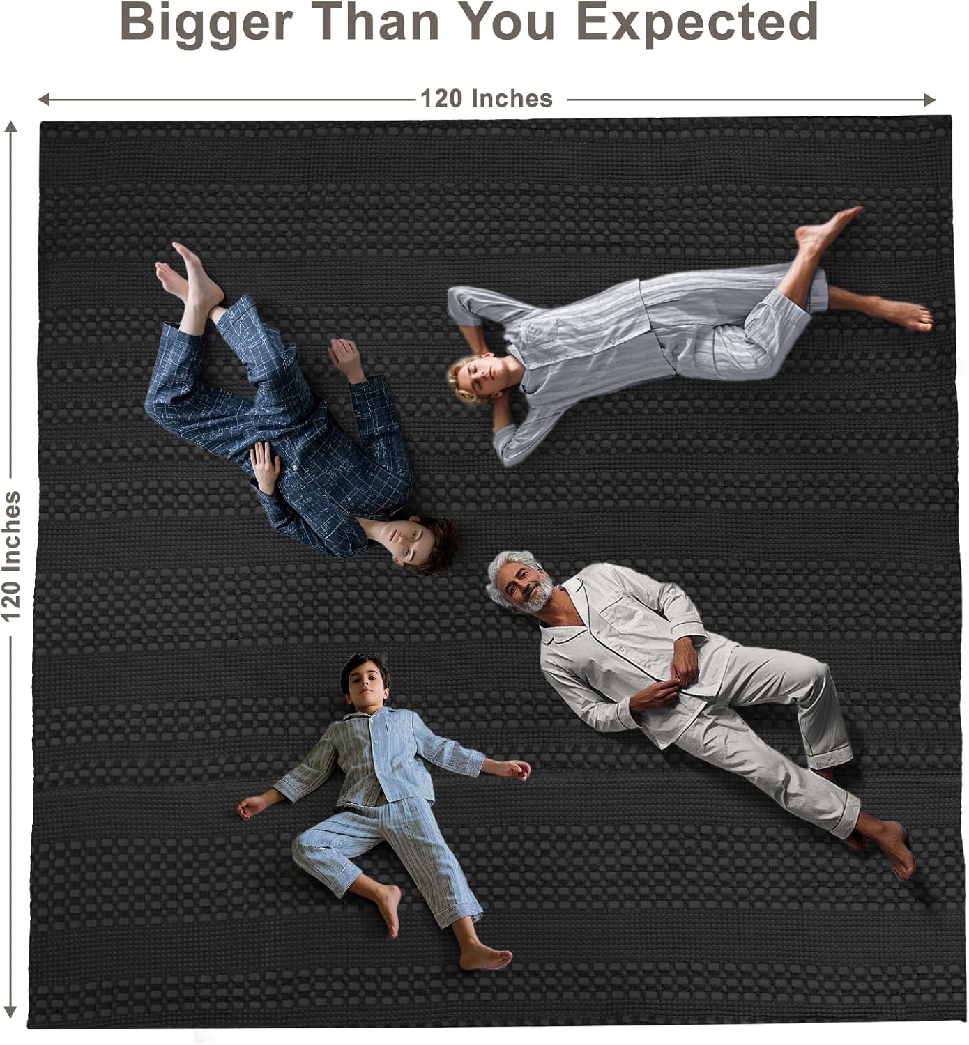 PHF 100% Cotton Waffle Weave Blanket Oversized King for Bed 120"x120"- Giant Big Lightweight Blanket 10'x10' for Bed Sofa - Aesthetic Extra Large Washed Cotton Soft Blanket - Black