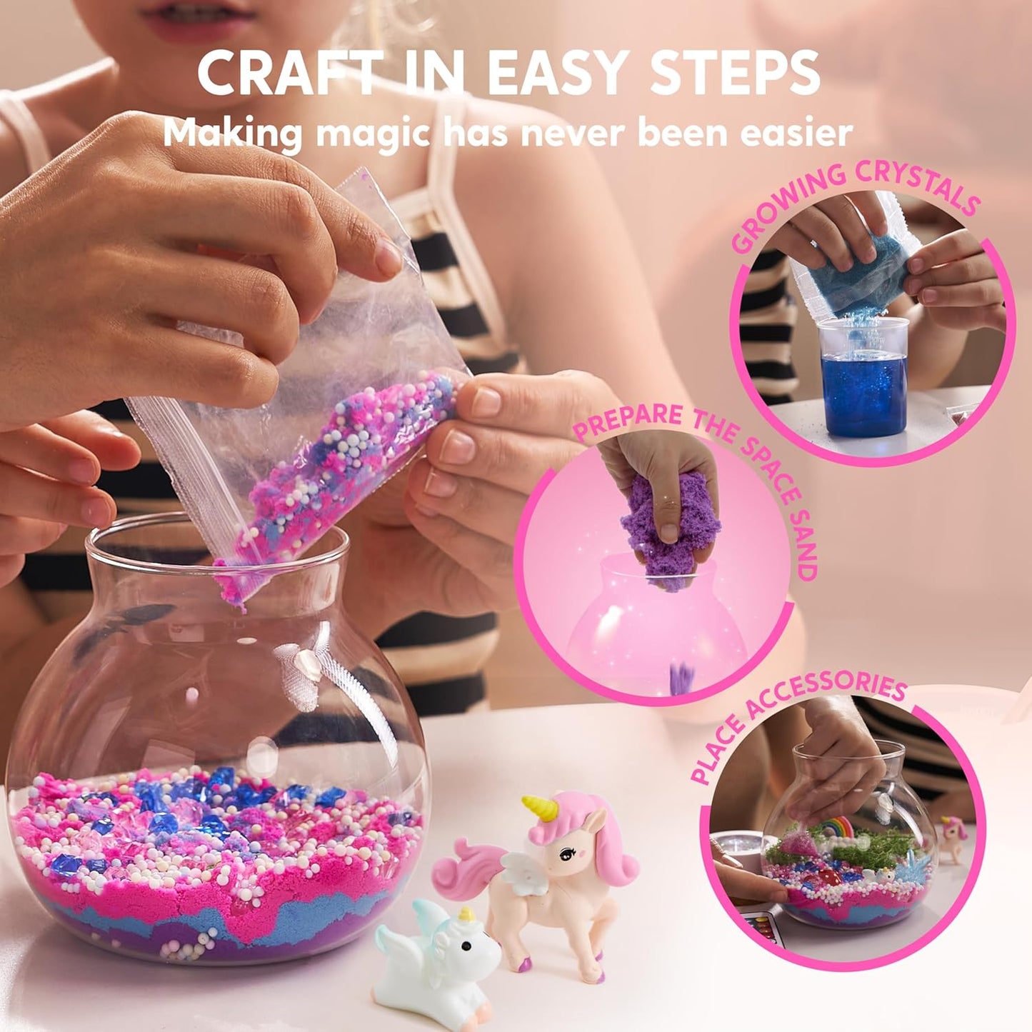 Klever Kits Make Your Own Unicorn Crystal Terrarium Crafts Kit for Kids-Crystal Growing Science 12 Color LED Night Light Unicorn Birthday Gifts Toys for Girls