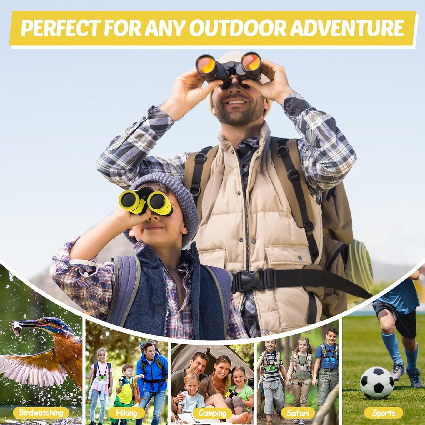 Binoculars for Kids, Kids Binoculars Toys for 3 4 5 6 7 8 Years Boys and Girls, Set with Magnifying Glass & Compass - Birthday Gifts Outdoor Toy for Kid Ages 3-8 Toddler Camping (Yellow)